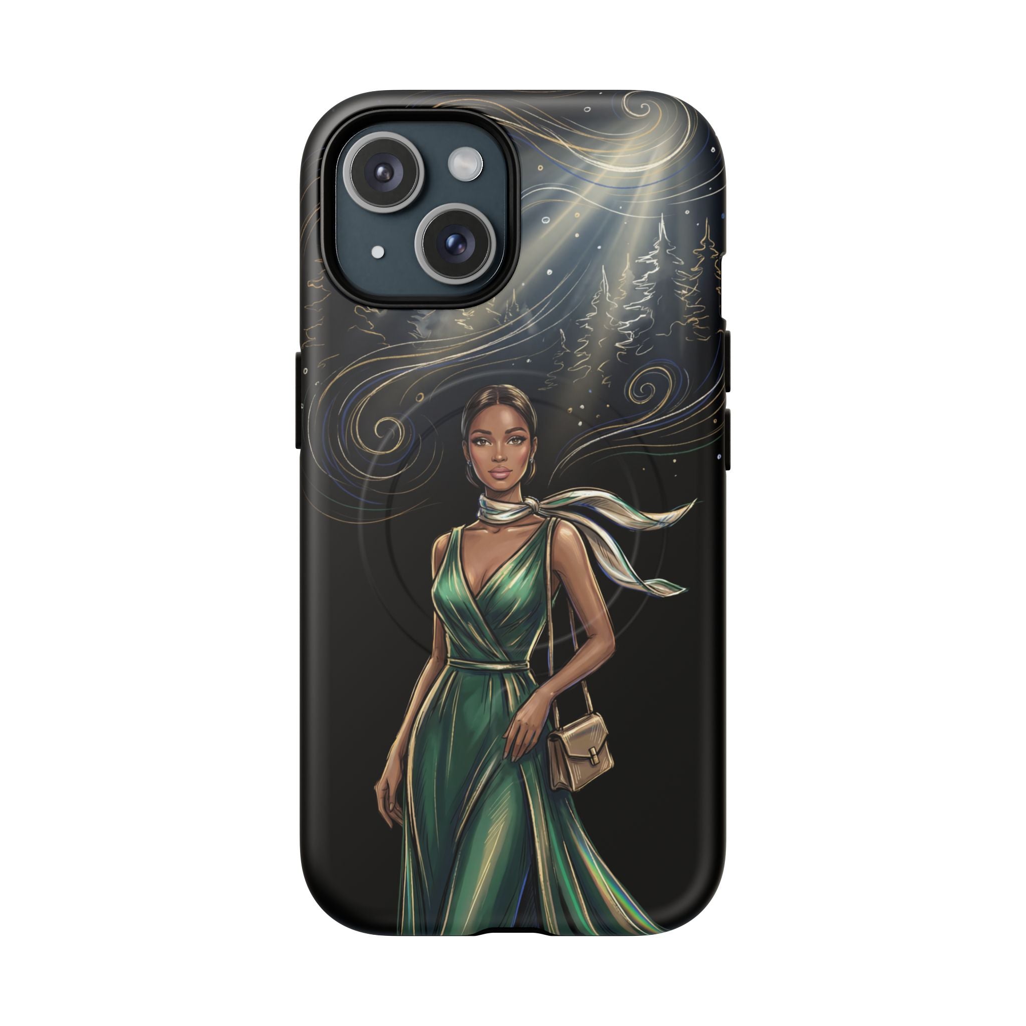 Elegant Woman in Green Dress Art Protective Tough MagSafe iPhone Case