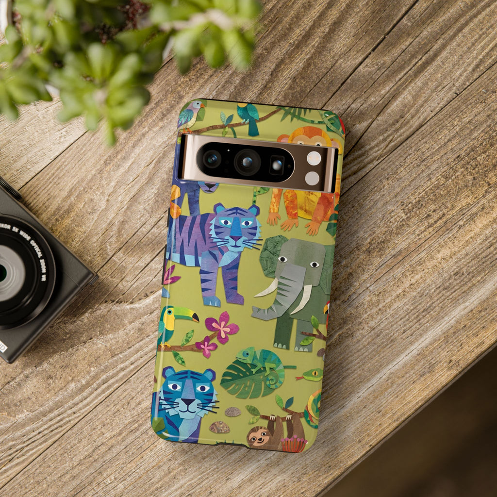 Jungle Animals Tough Google Pixel Phone Case | Colorful Tiger, Elephant & Monkey Protective Cover