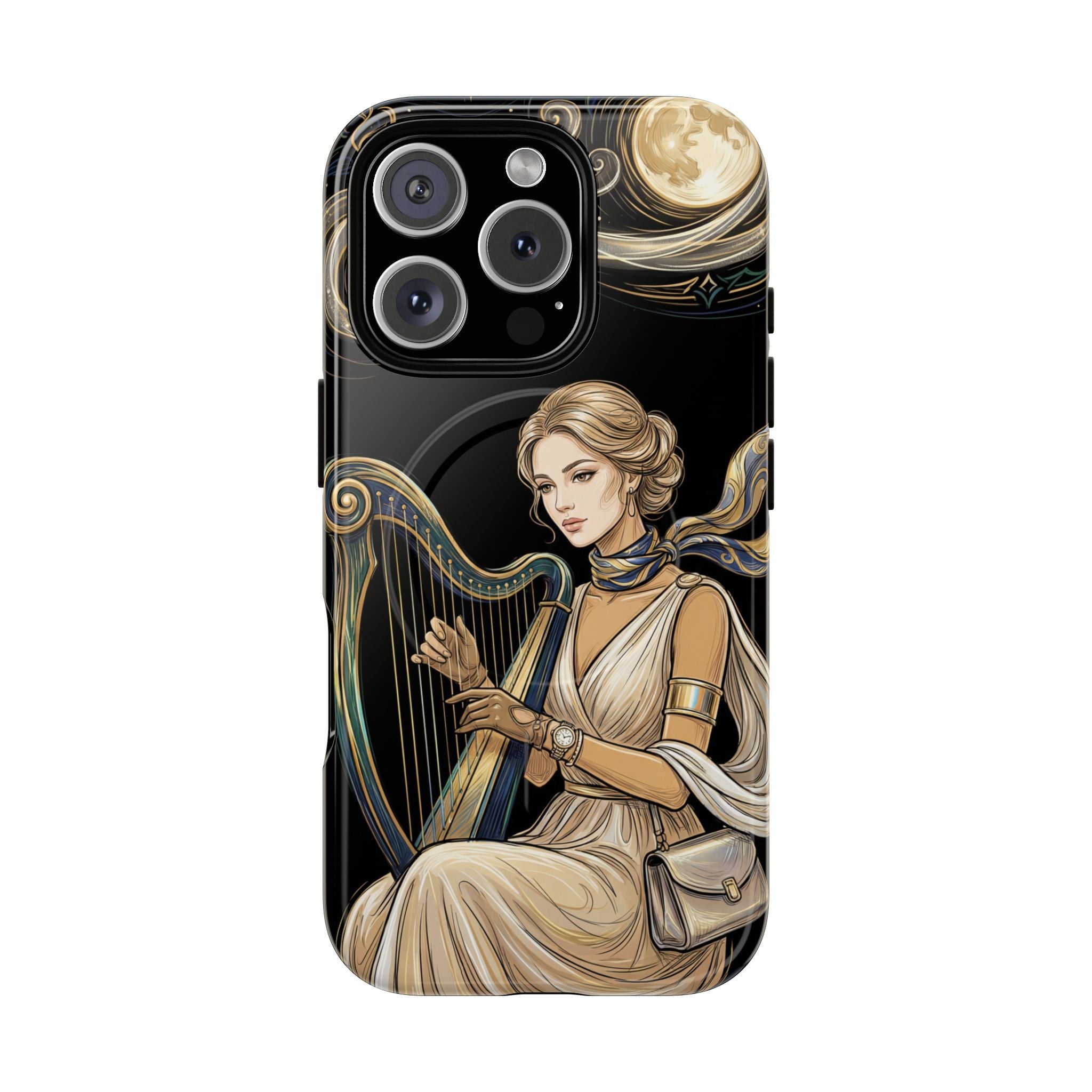 Moonlit Harp MagSafe iPhone Case | Vintage Goddess Musician Art