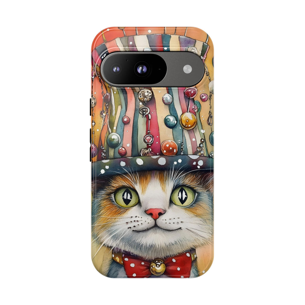 Cat in Colorful Top Hat Google Pixel Case — Whimsical Cat Art iPhone Case