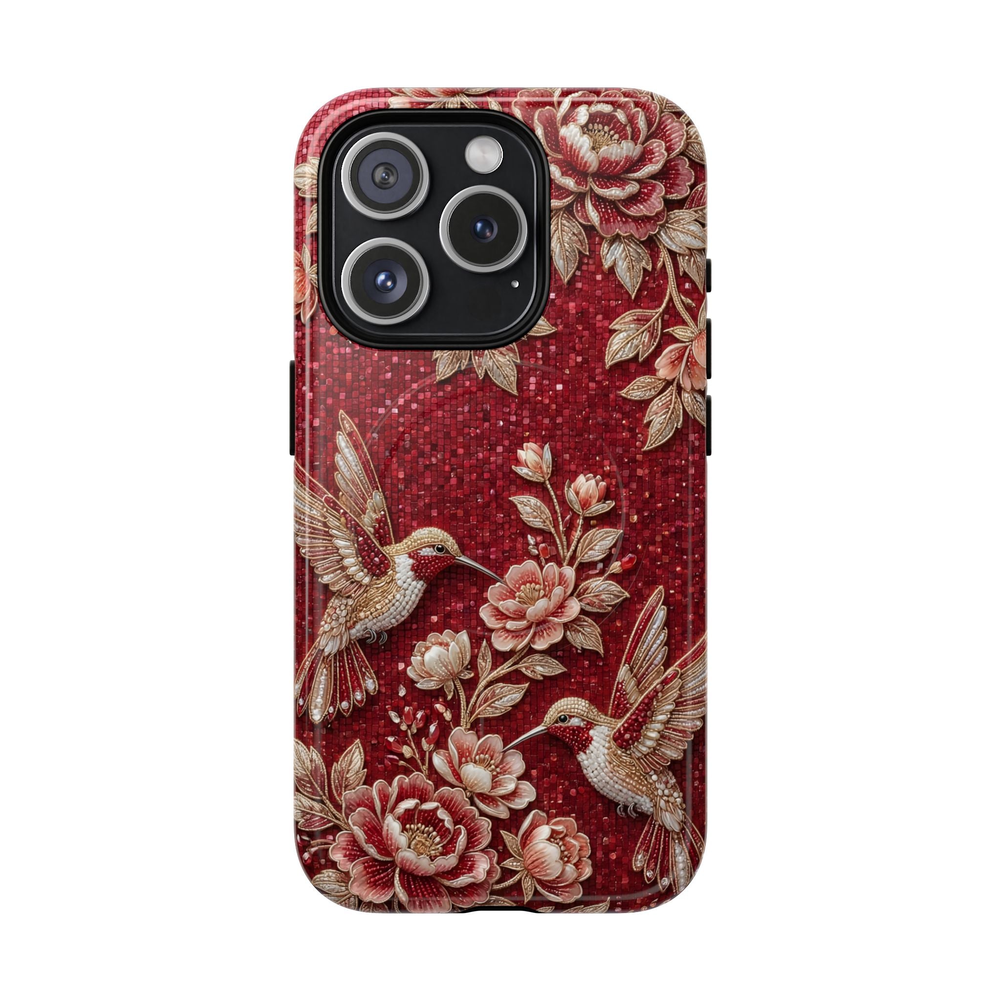 Floral Hummingbird Tough Case | Vintage Red MagSafe iPhone Case