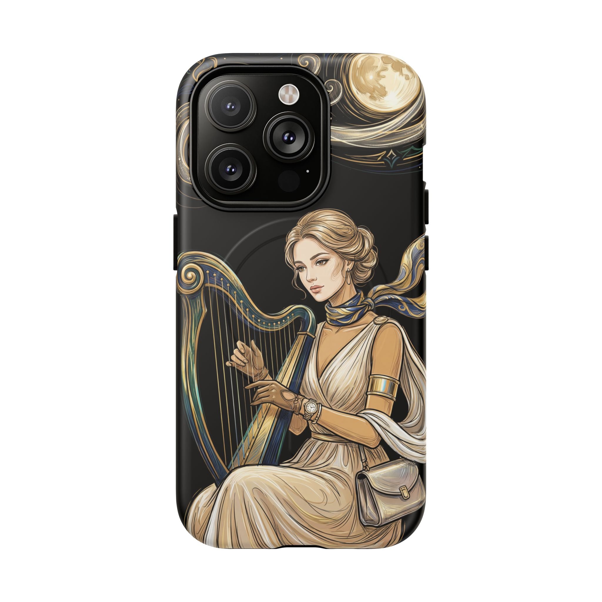 Moonlit Harp MagSafe iPhone Case | Vintage Goddess Musician Art