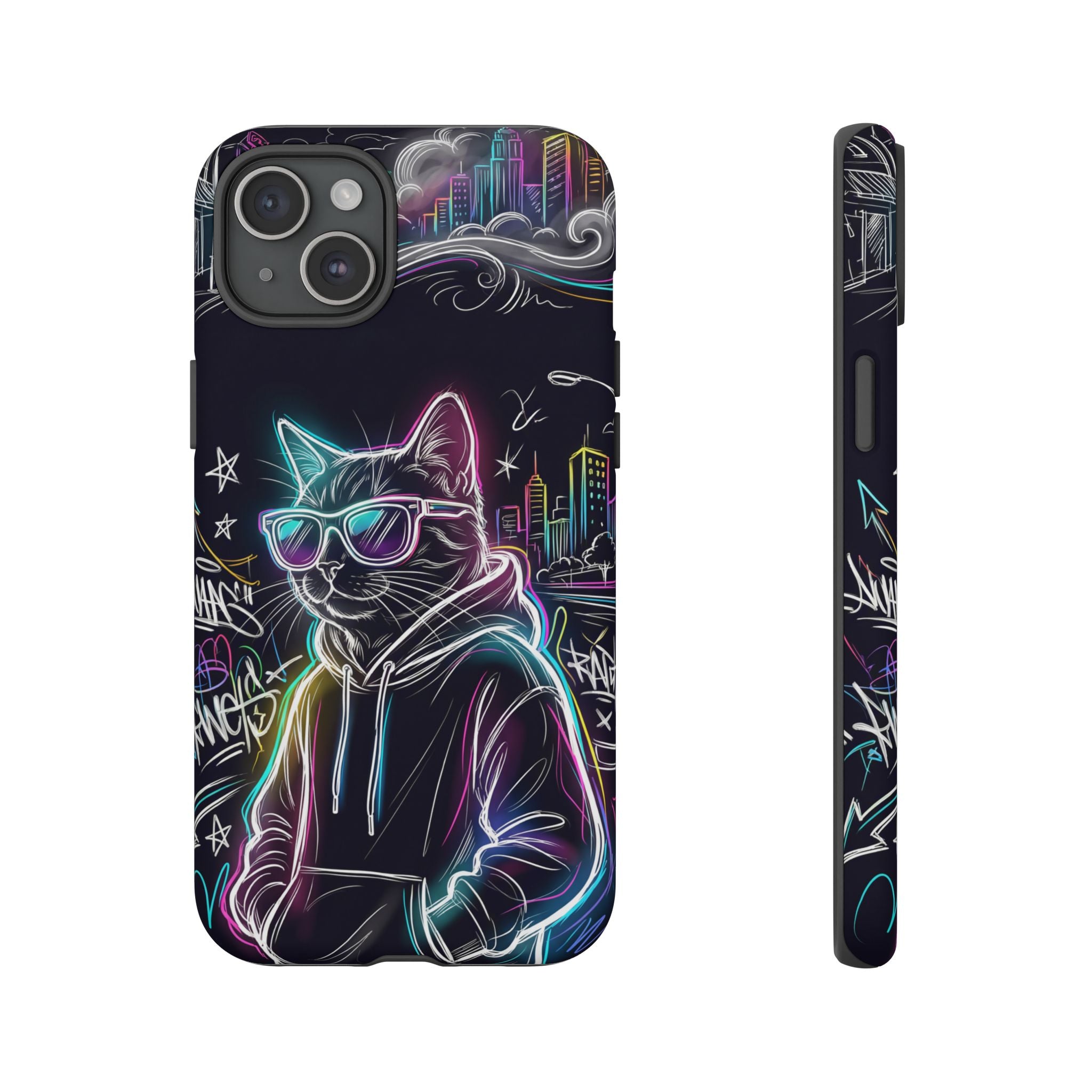 Cool Hoodie Neon Street Cat iPhone Case