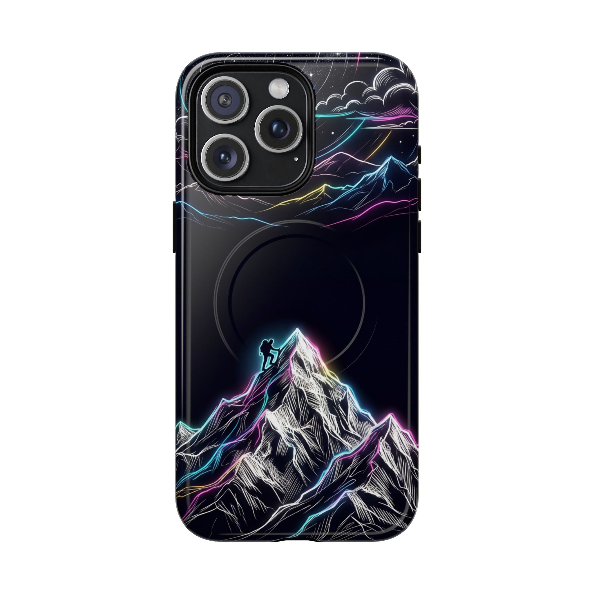 Mount Everest Neon MagSafe iPhone Case | Dark Cosmic Climber Protective Cover