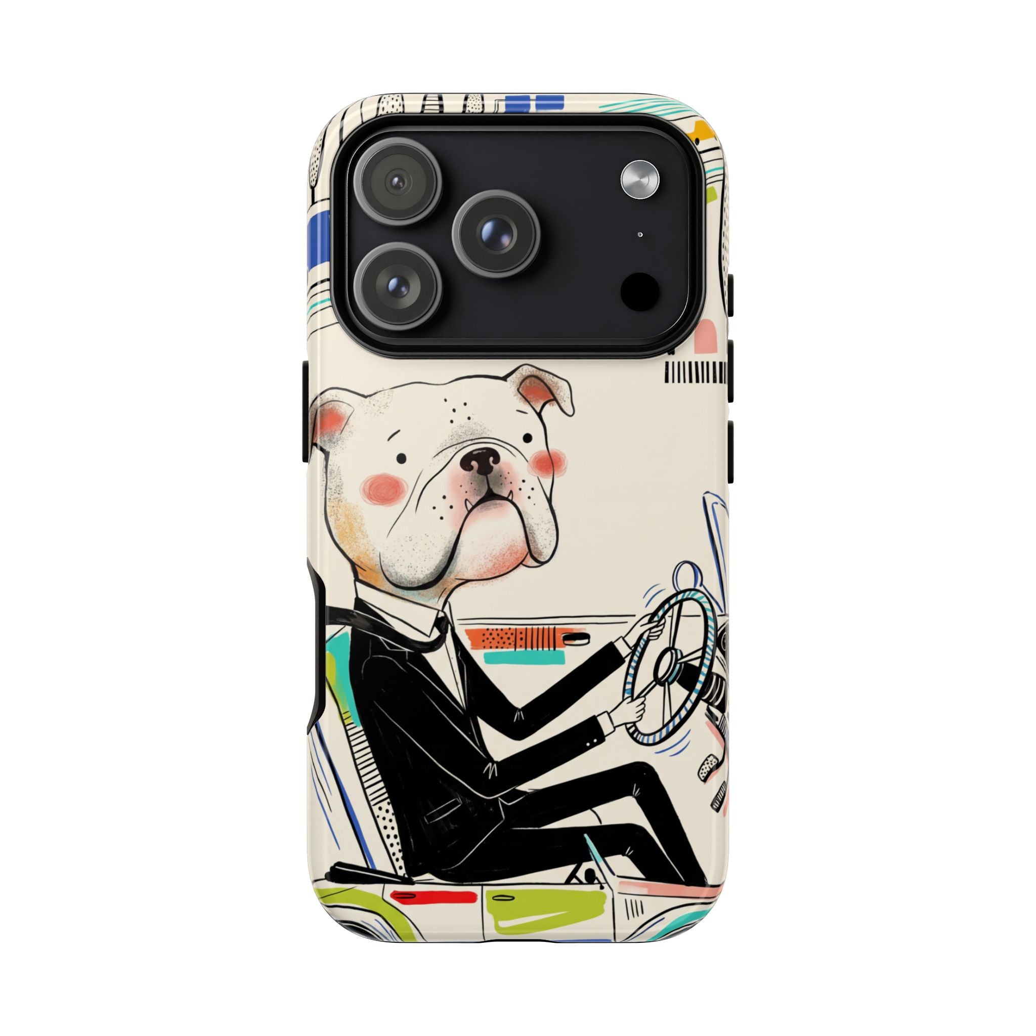 Bulldog Driver iPhone Case | Cute Retro Dog Illustration