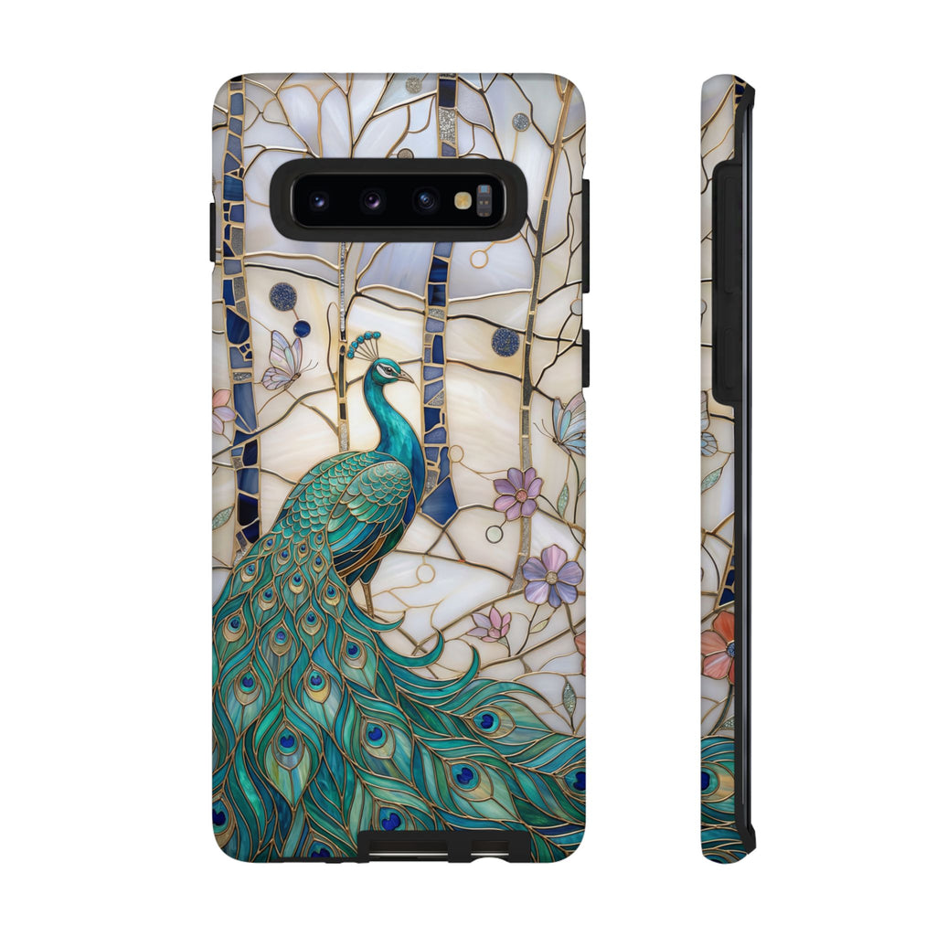Custodia per Samsung Galaxy con motivo in vetro colorato con pavone