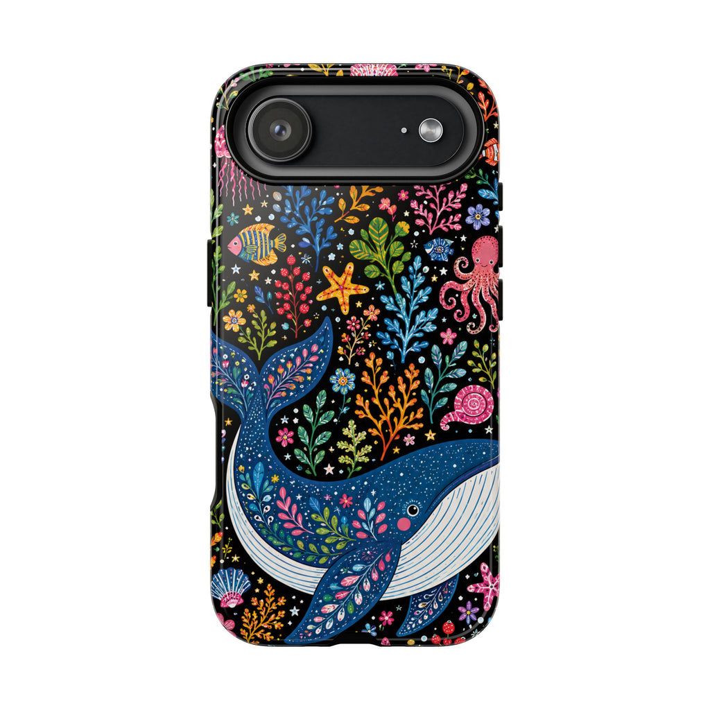 Whimsical Whale Tough iPhone Case | Colorful Ocean Floral iPhone Cover