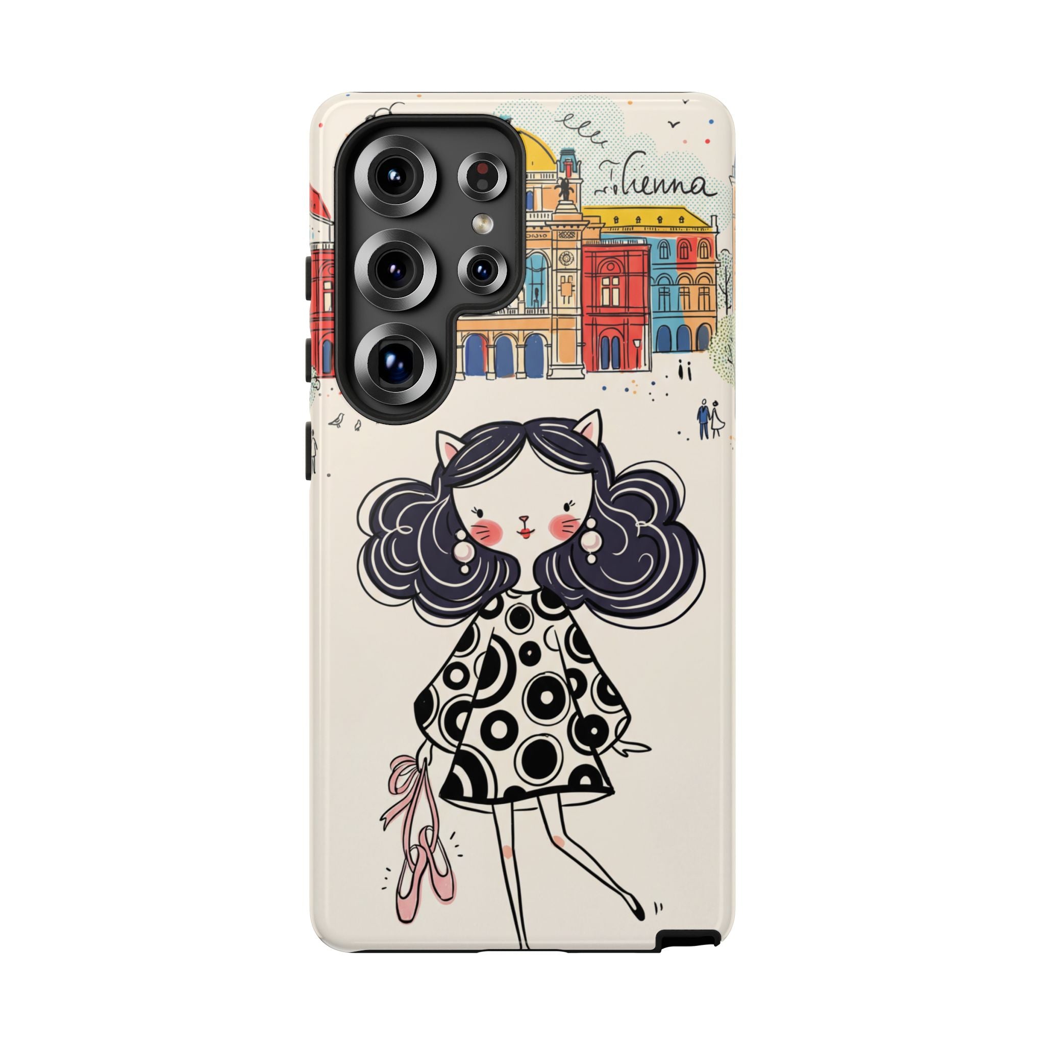 Cute Parisian Cat Girl Samsung galaxy Phone Case | Ballet Slippers Illustration Tough Case