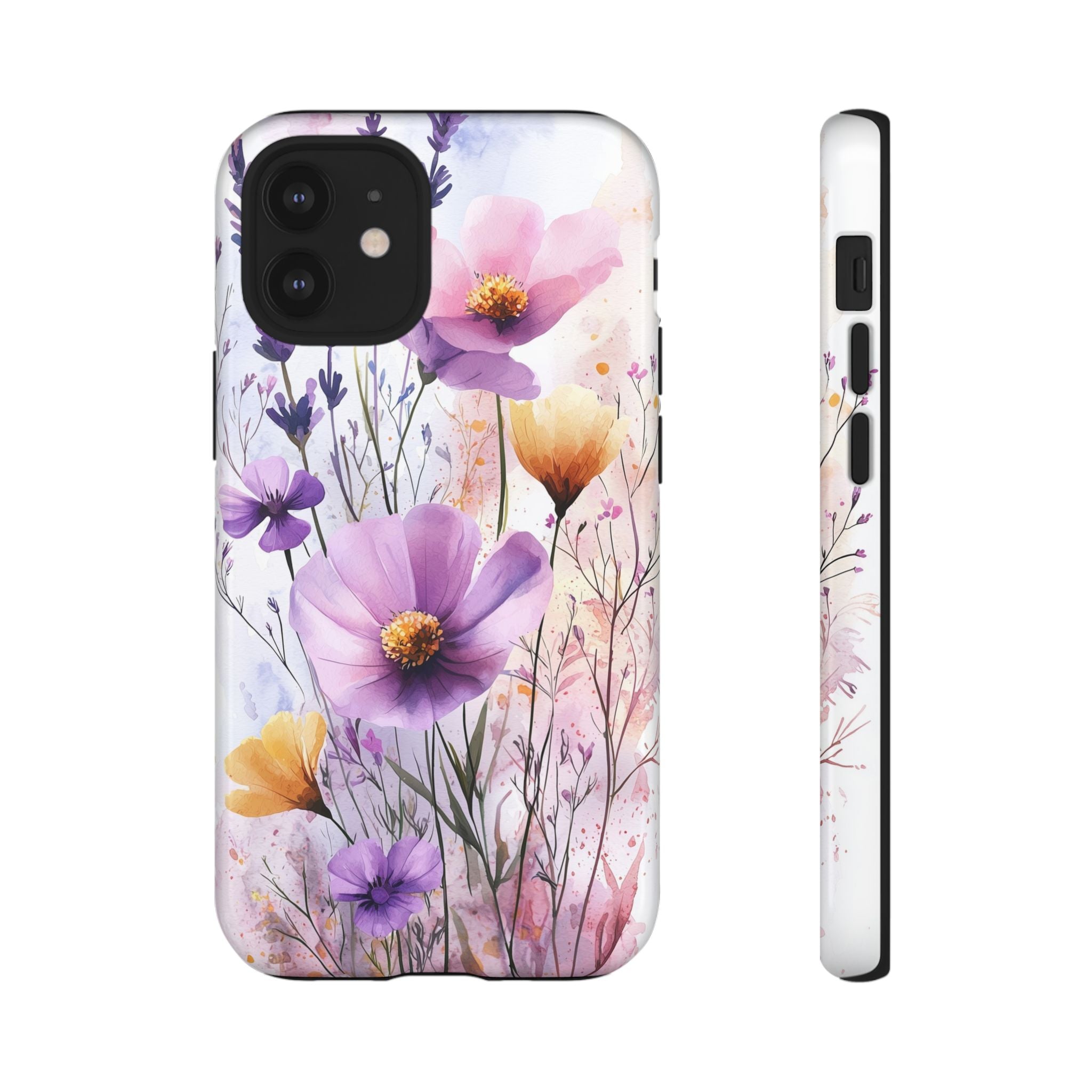 Floral Watercolour Tough iPhone Case | Purple & Yellow Wildflowers