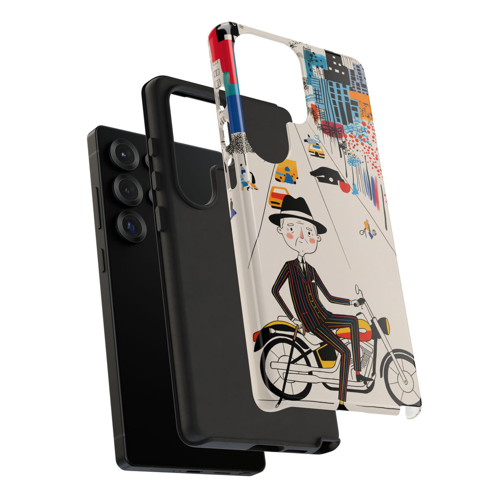 Custodia per telefono Samsung Galaxy "Vintage Grandpa Rider Motorcycle" | Paesaggio urbano illustrato