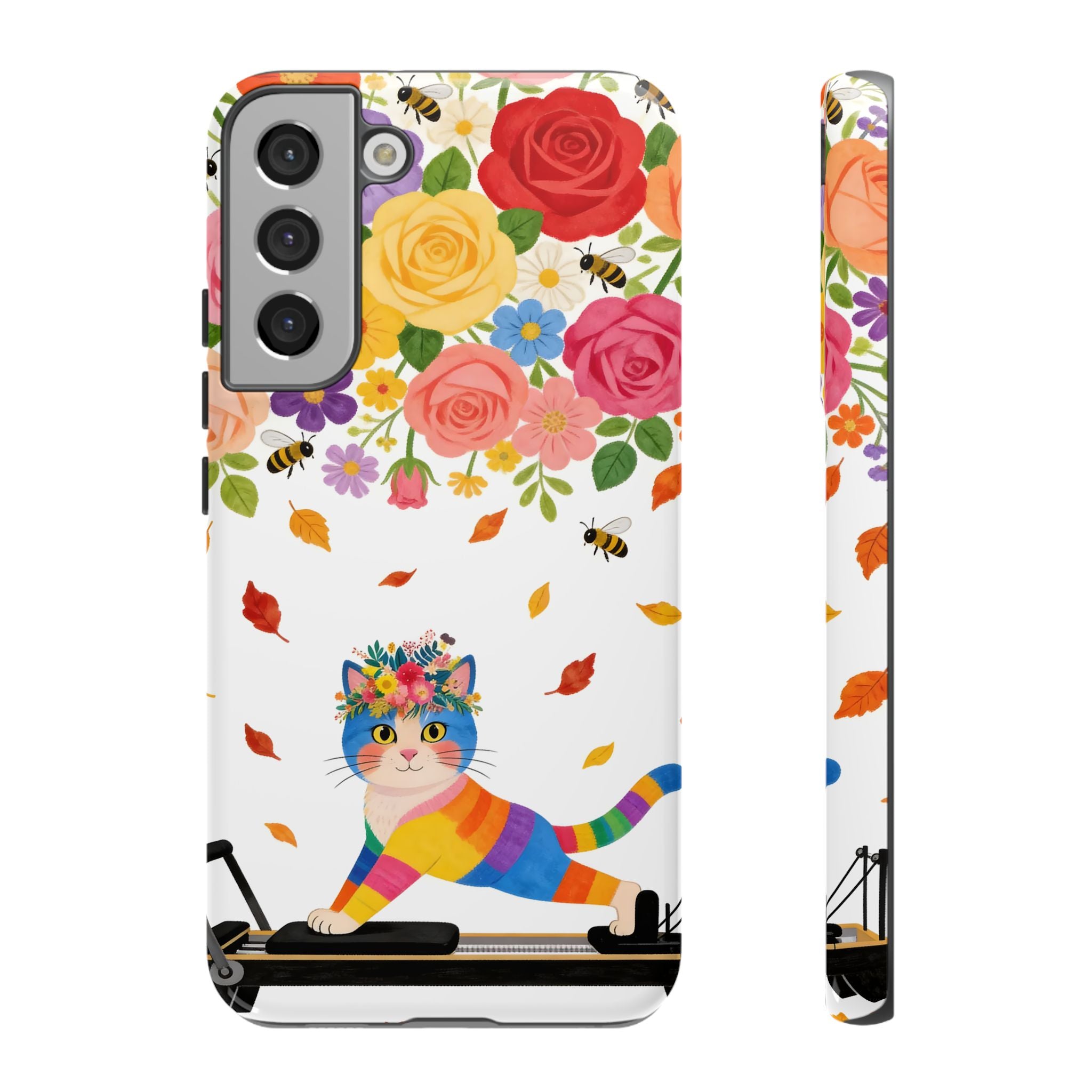 Floral Rainbow Cat Tough Samsung Galaxy Phone Case — Colorful Pilates Cat Design