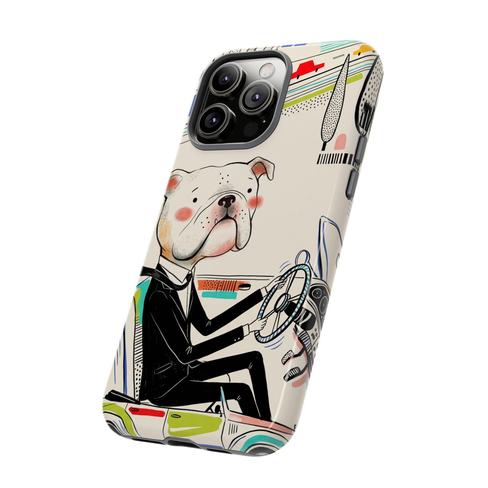 Bulldog Driver iPhone Case | Cute Retro Dog Illustration