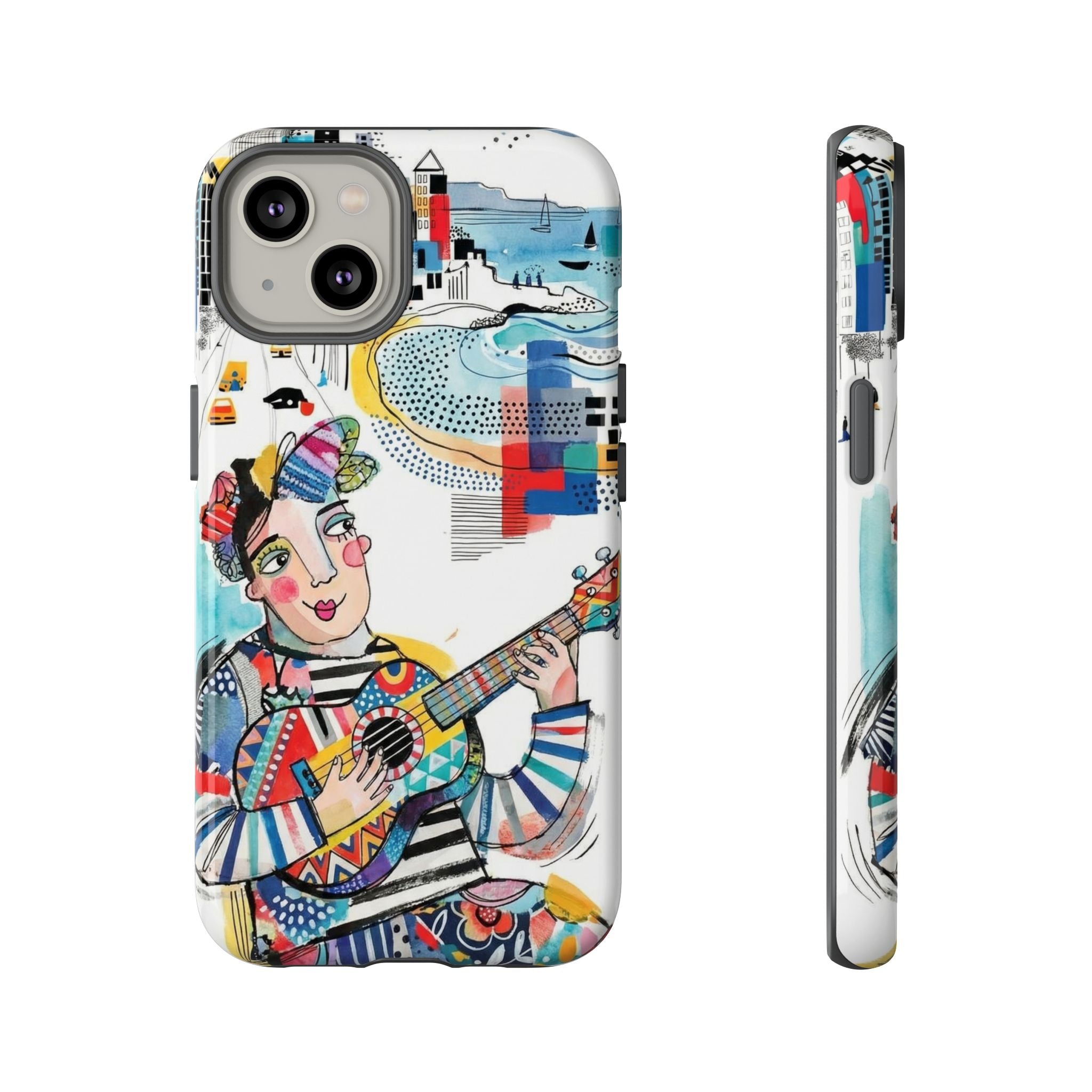 Artistic Musician iPhone Case | Colorful Guitar Cityscape Tough Case
