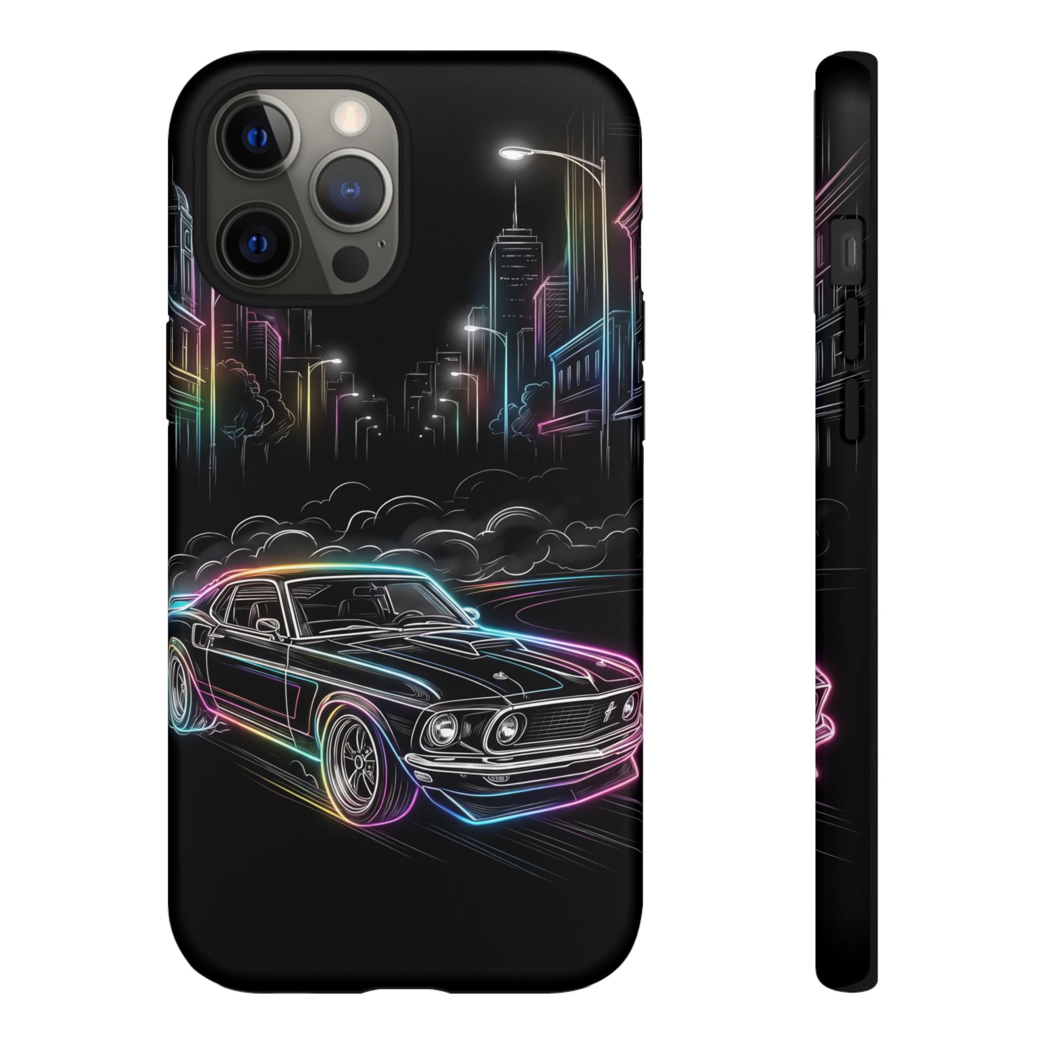 Neon Muscle Car iPhone Case | Retro City Nightscape
