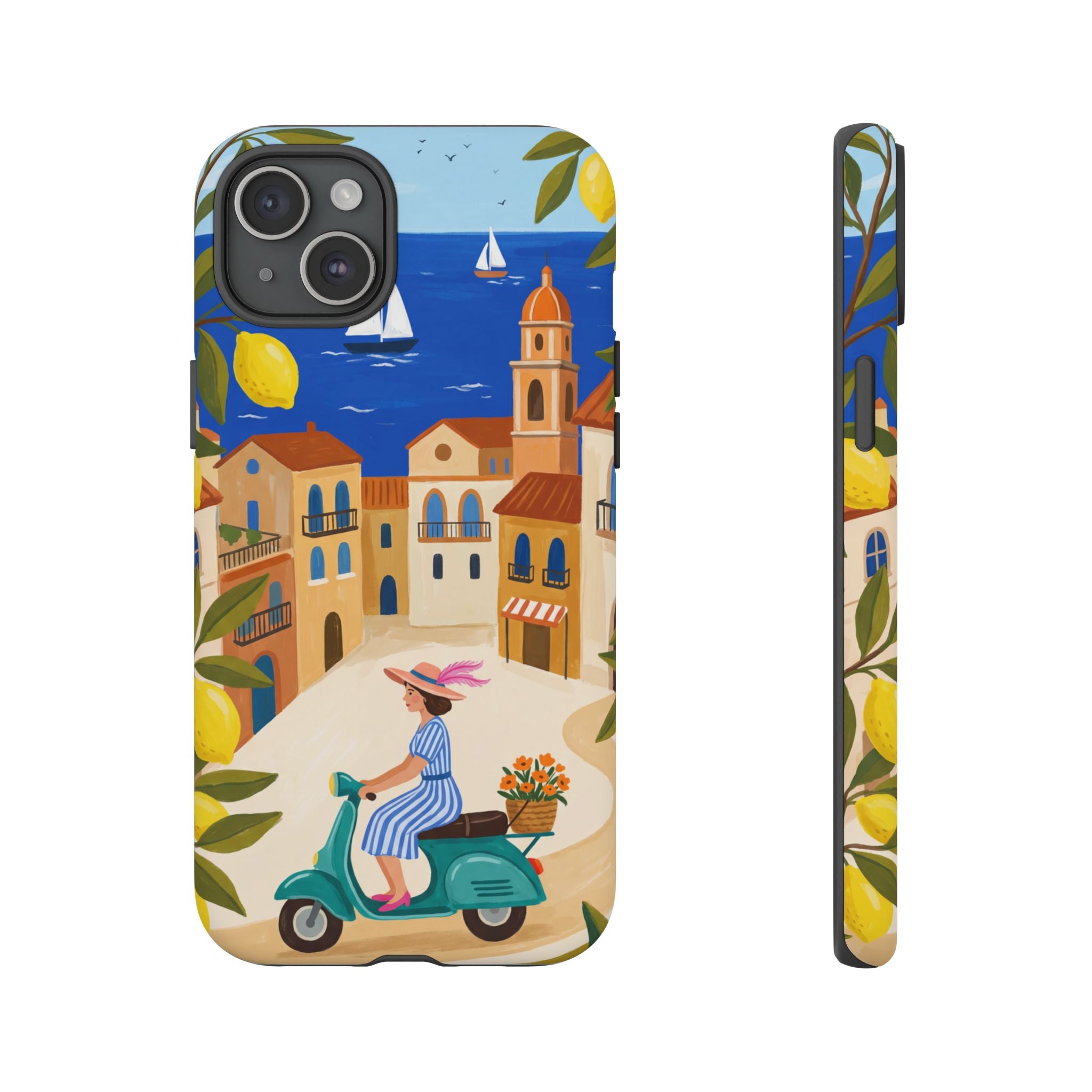 Mediterranean Scooter iPhone Case | Coastal Lemon Grove Design
