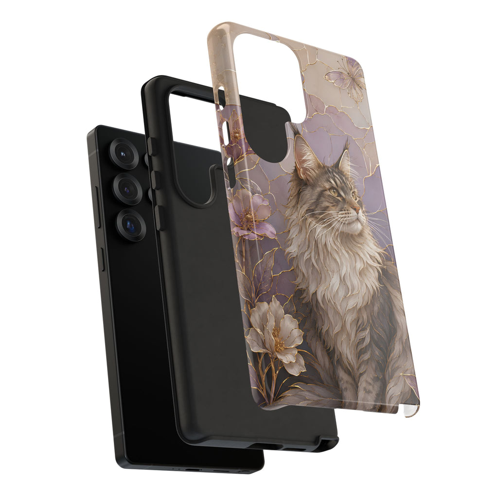 Maine Coon Cat Samsung Galaxy Phone Case | Floral Cat Phone Case