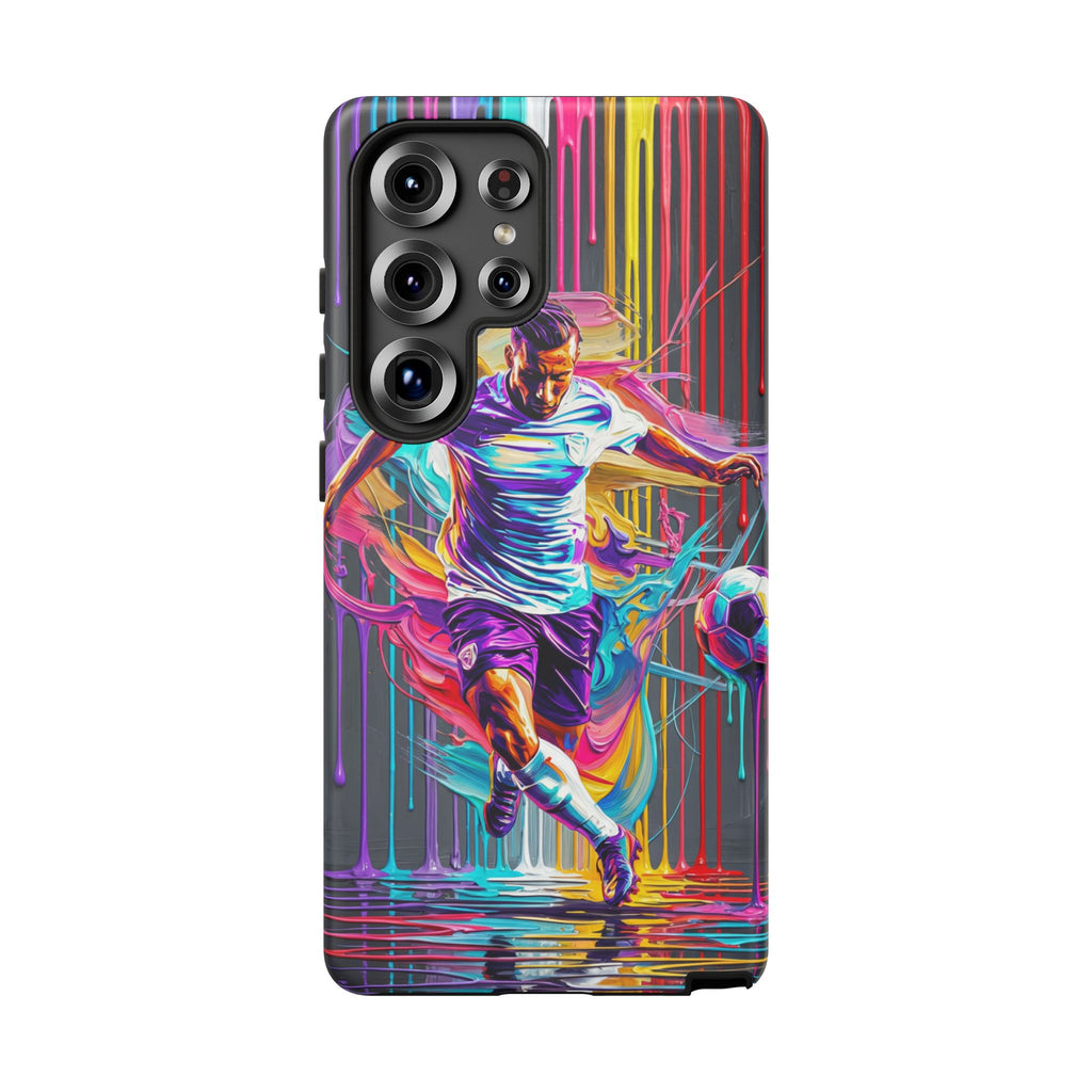 Soccer Player Neon Art Samsung Galaxy Phone Case | Vibrant Football Kick Protective Cover