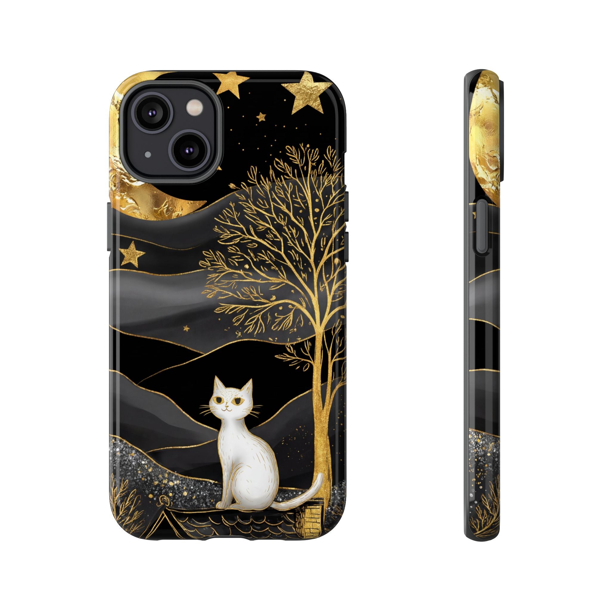 Celestial Cat iPhone Case | Gold Moon & Star iPhone Cover