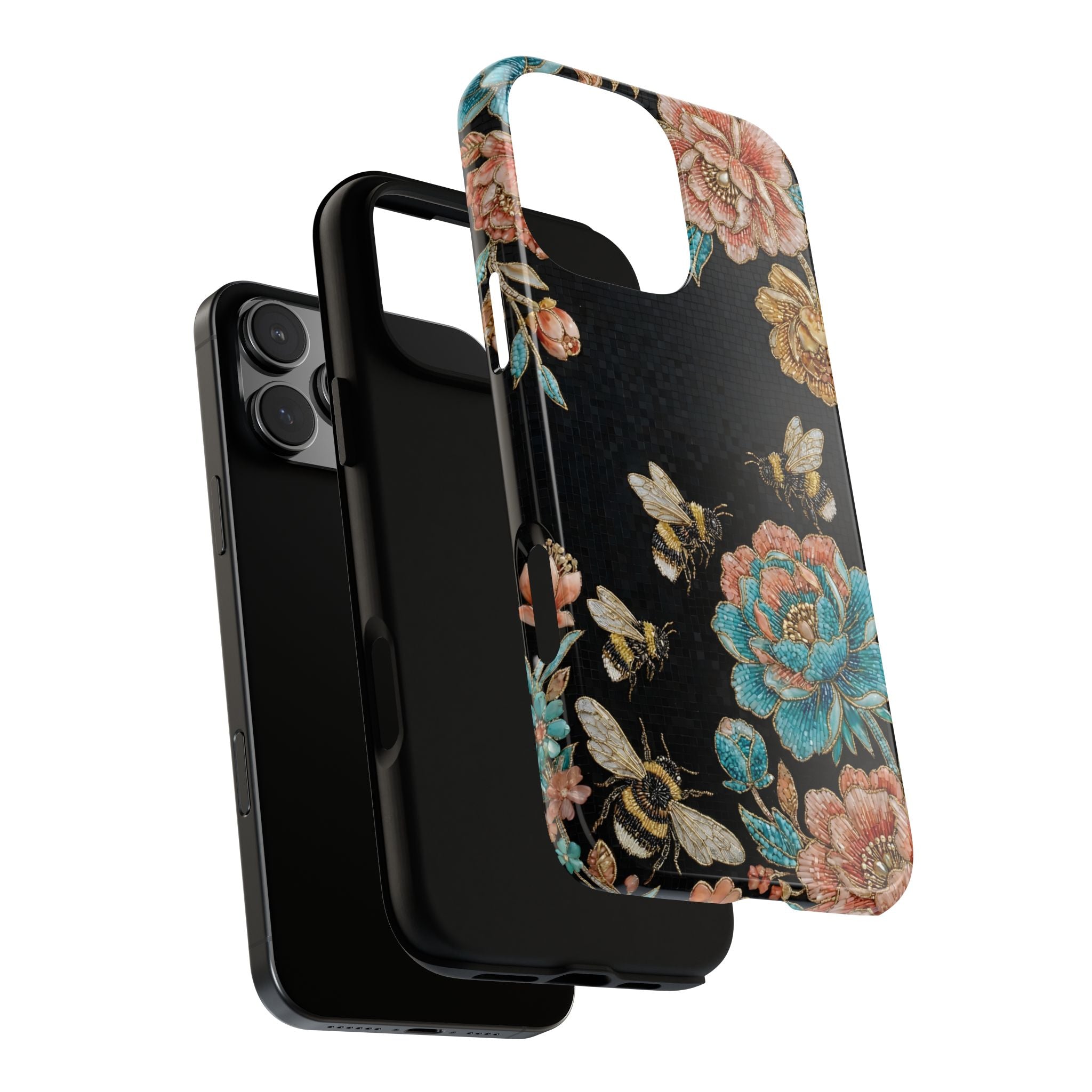 Custodia Resistente per iPhone "Api Floreali" | Cover Protettiva Vintage Rose e Bombo