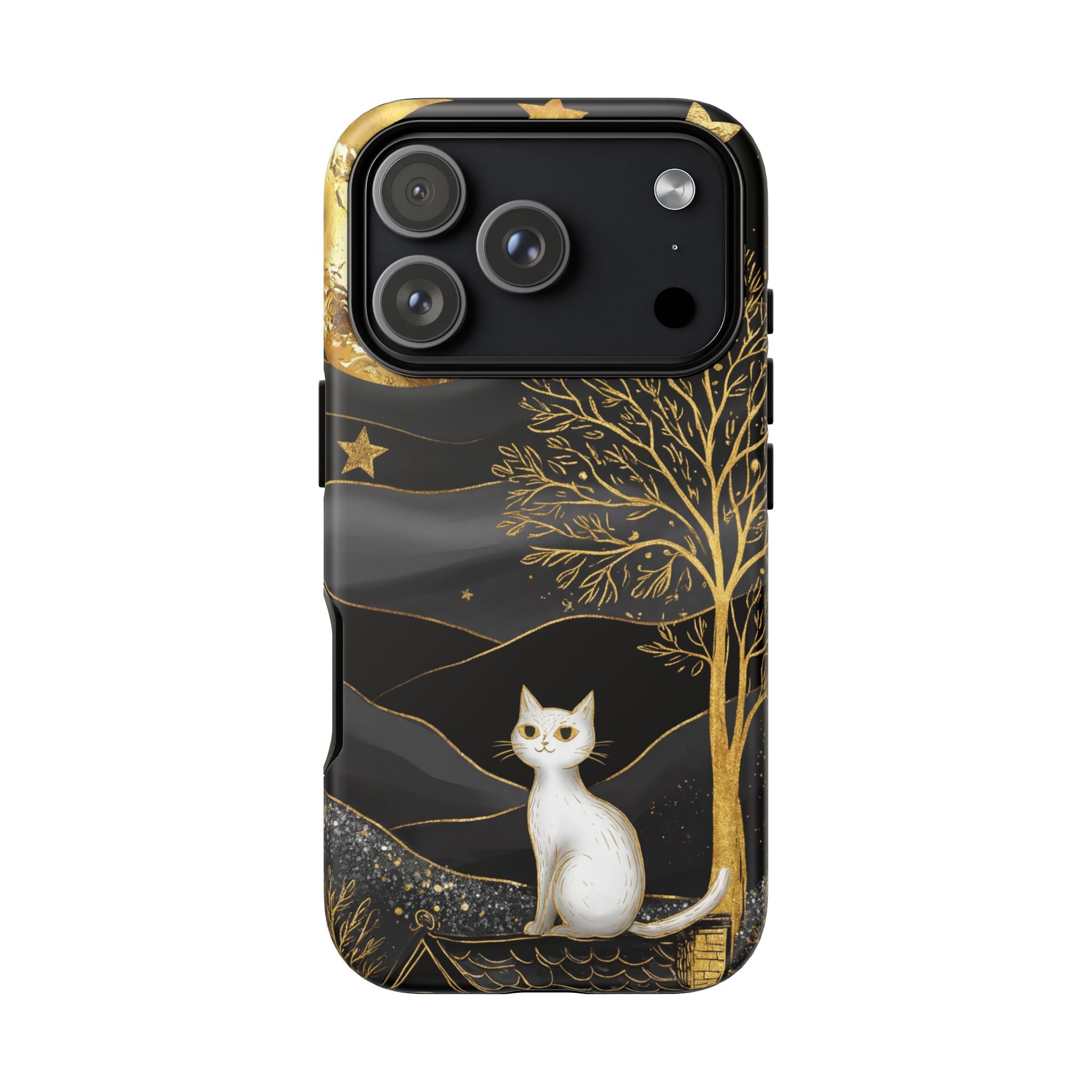 Celestial Cat iPhone Case | Gold Moon & Star iPhone Cover