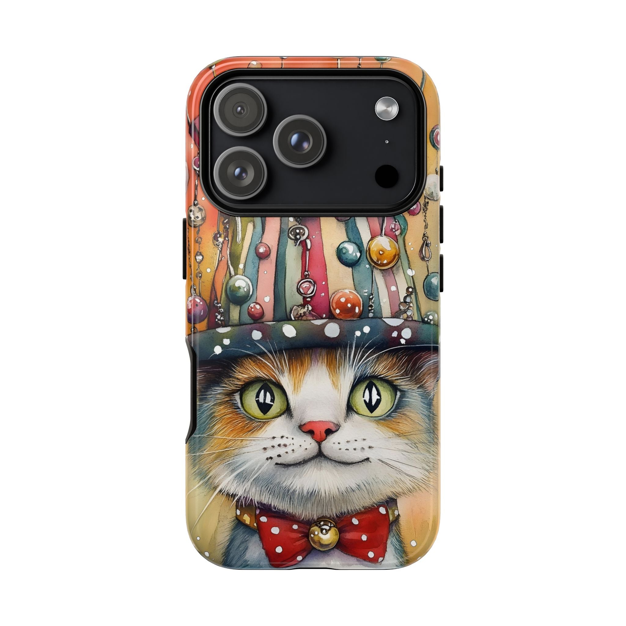 Cat in Colorful Top Hat iPhone Case — Whimsical Cat Art iPhone Case