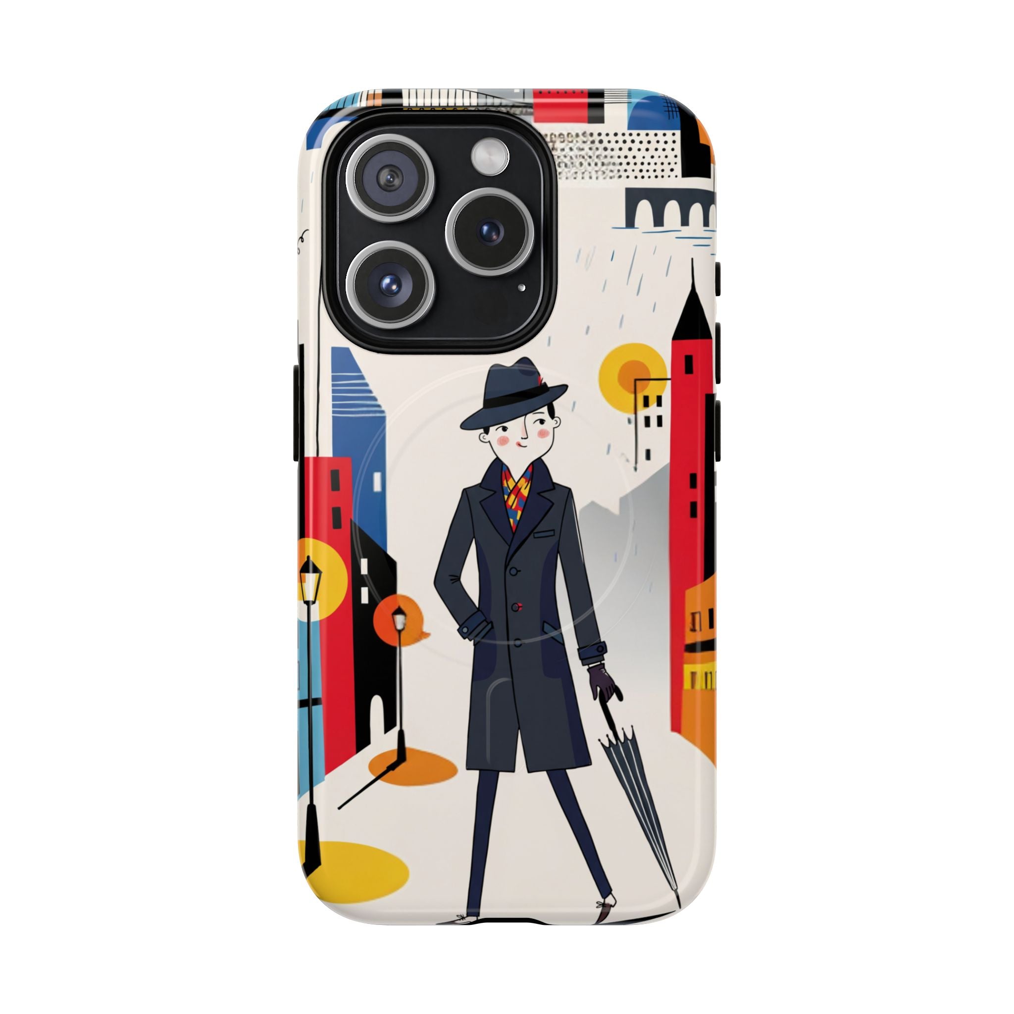 Retro Gentleman in Cityscape Illustration MagSafe iPhone Case