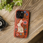 Floral Rabbit Tough iPhone Case | Protective Phone Case with Folk Art Bunny Design