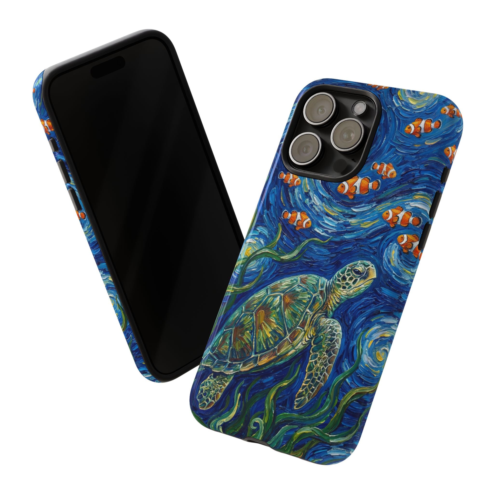 Sea Turtle & Clownfish Tough iPhone Case | Van Gogh Style Ocean Art