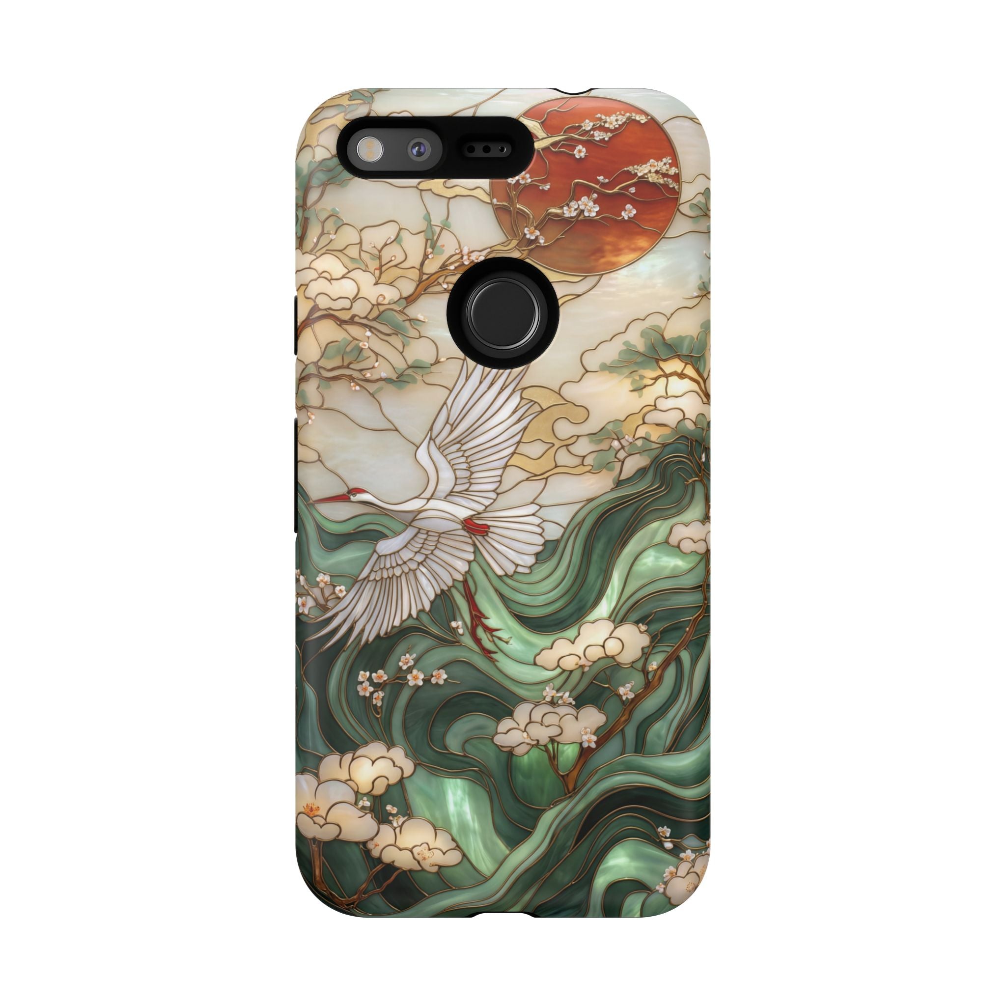 Cranes & Waves Protective Google Pixel Case | Japanese-Inspired Art Phone Cover