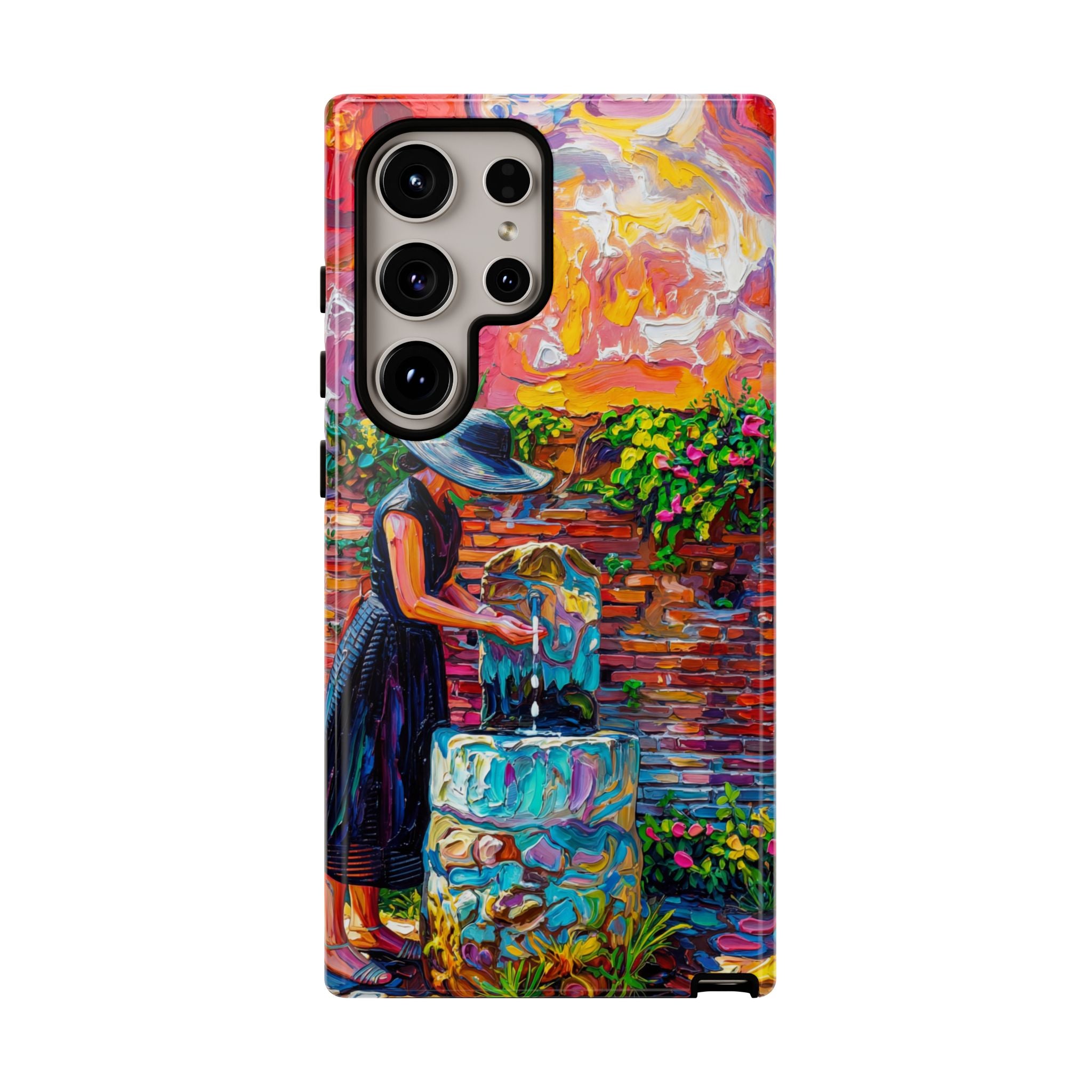 Artistic Woman at Fountain Samsung Galaxy Case | Colourful Garden Scene Tough Cases