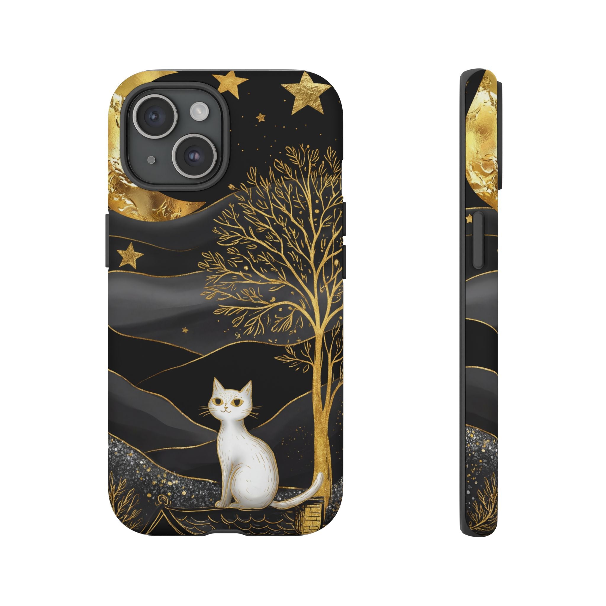 Celestial Cat iPhone Case | Gold Moon & Star iPhone Cover