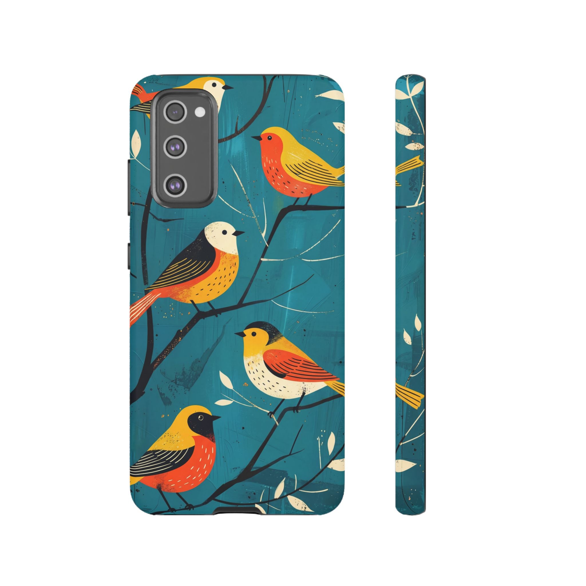 Bird Pattern Tough Samsung Galaxy Phone Case | Colourful Songbirds on Teal Background