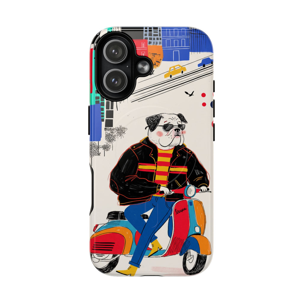 Bulldog Vespa MagSafe iPhone Case | Retro Scooter Dog Protective Cover