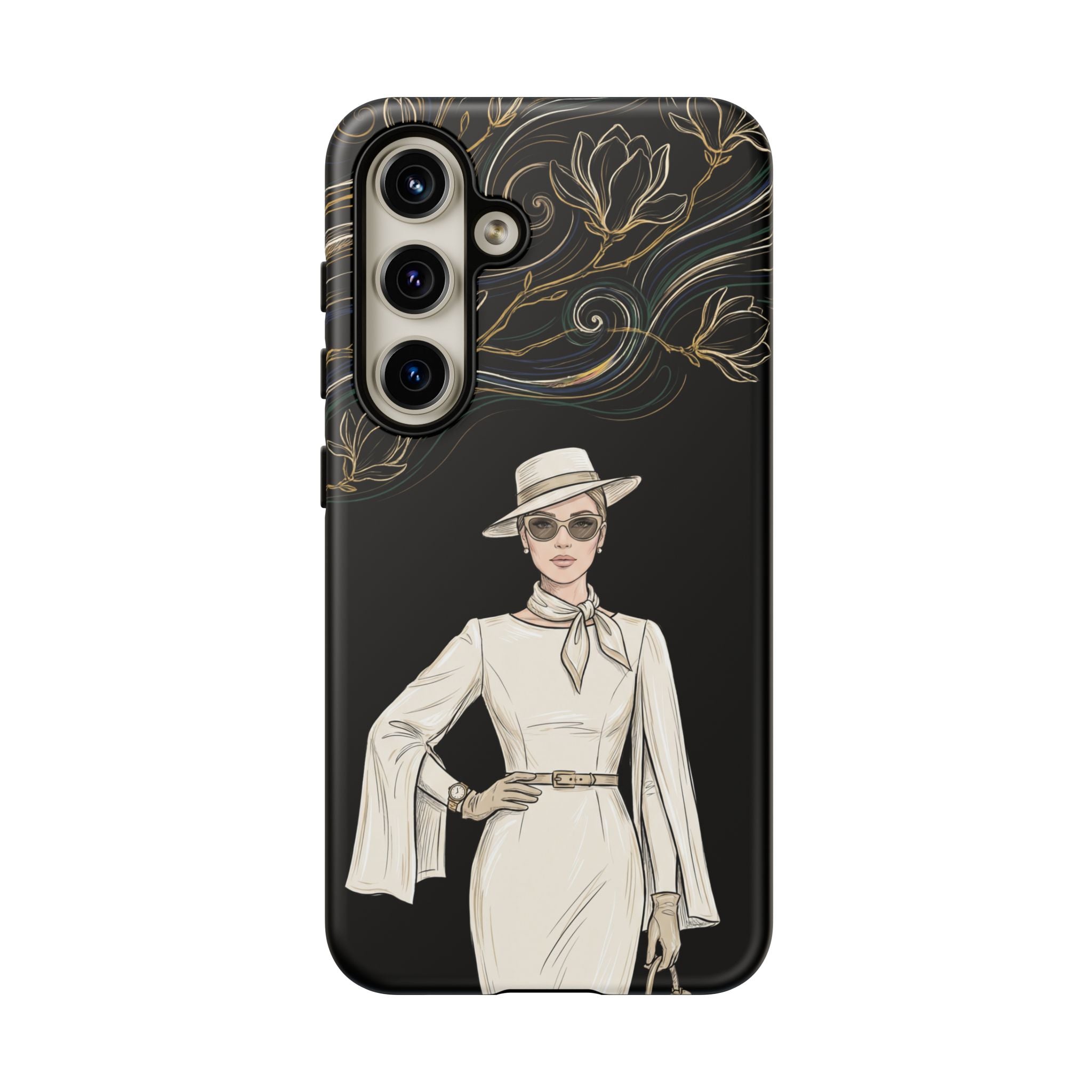 Samsung Galaxy Phone Case | Elegant Vintage Lady with Gold Floral Swirls