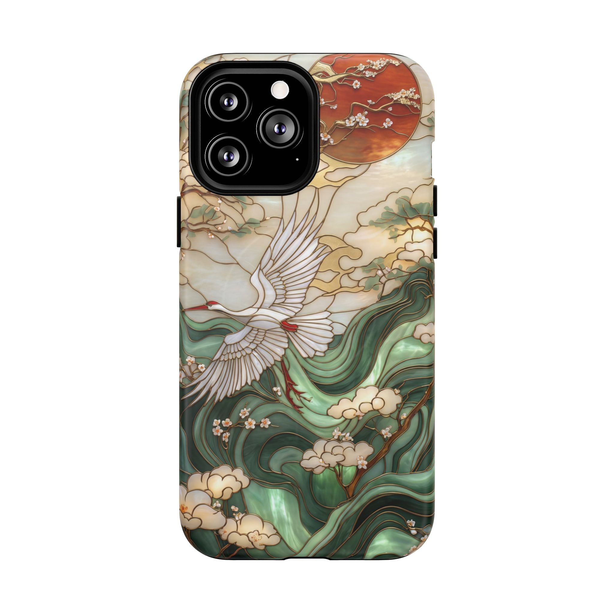 Custodia rigida MagSafe per iPhone Crane &amp; Waves | Custodia protettiva ispirata all'arte giapponese