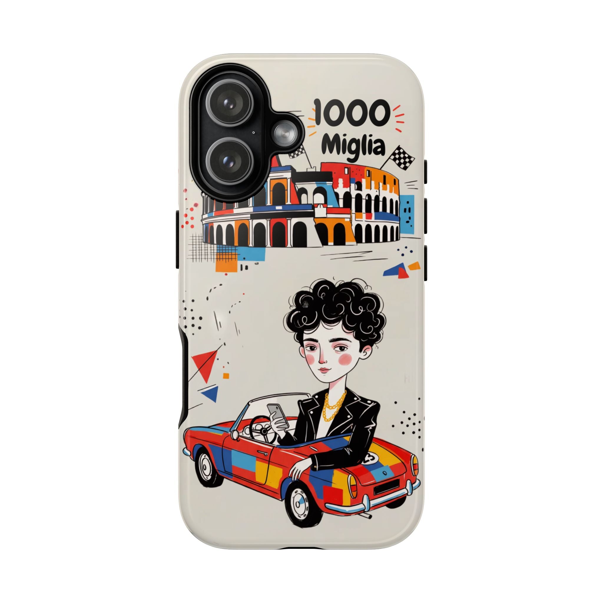 Retro Mille Miglia Car Illustration with Driver iPhone Case