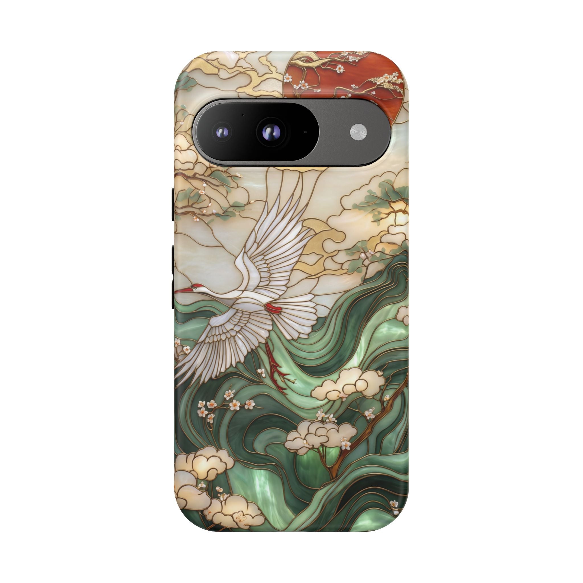 Cranes & Waves Protective Google Pixel Case | Japanese-Inspired Art Phone Cover
