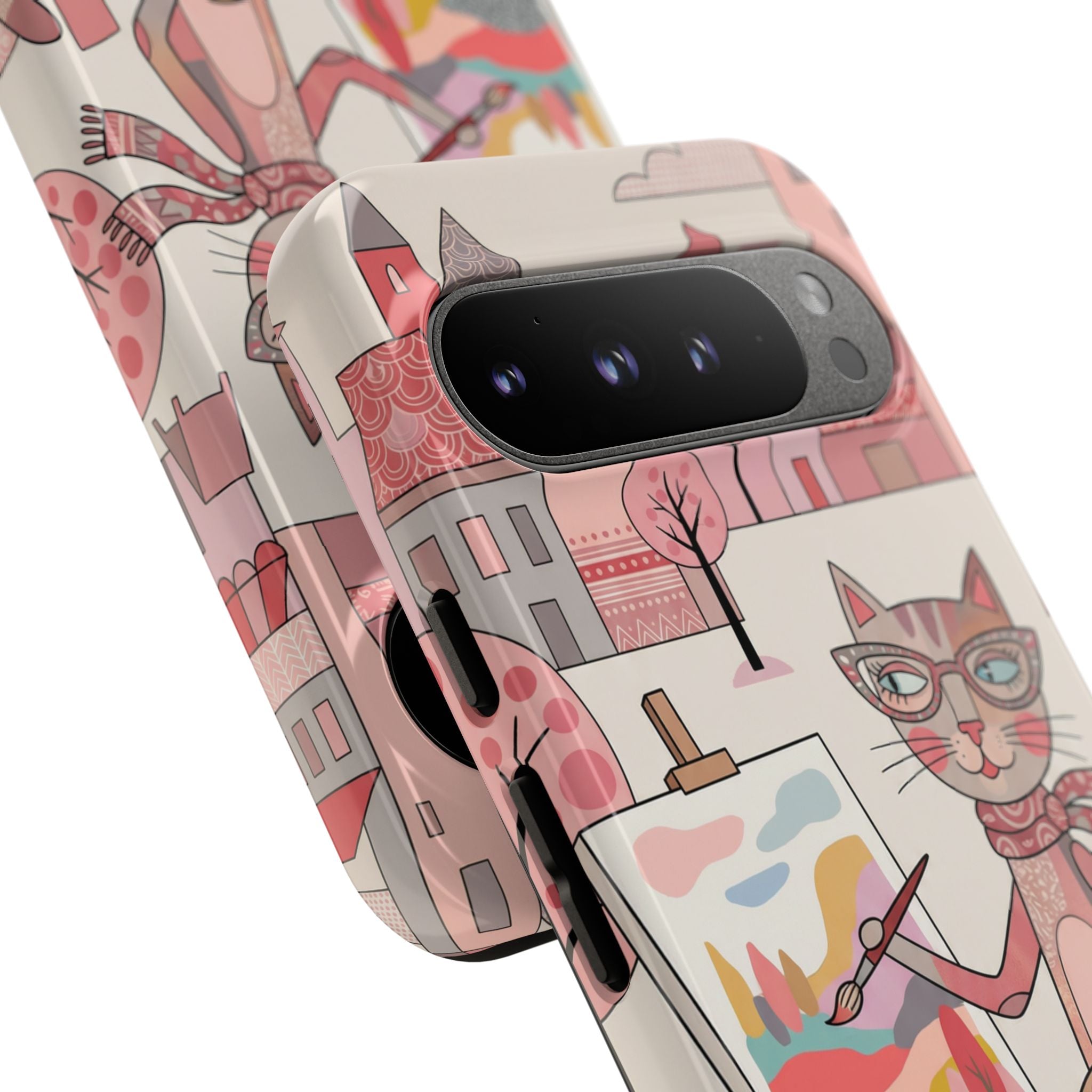 Artistic Cat Google Pixel Phone Case | Painter Kitty Illustration Tough Case