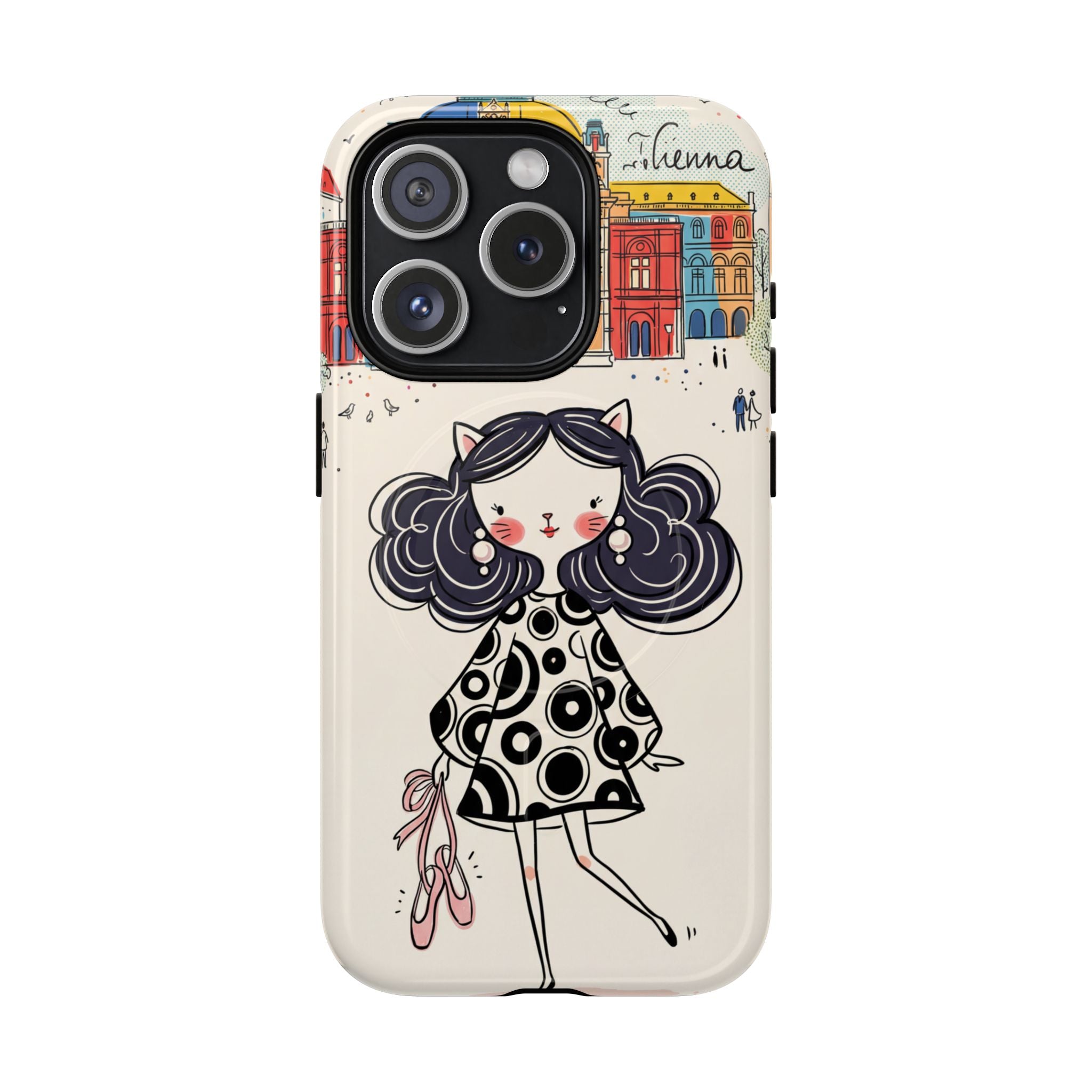 Cute Parisian Cat Girl MagSafe iPhone Case | Ballet Slippers Illustration Tough Case