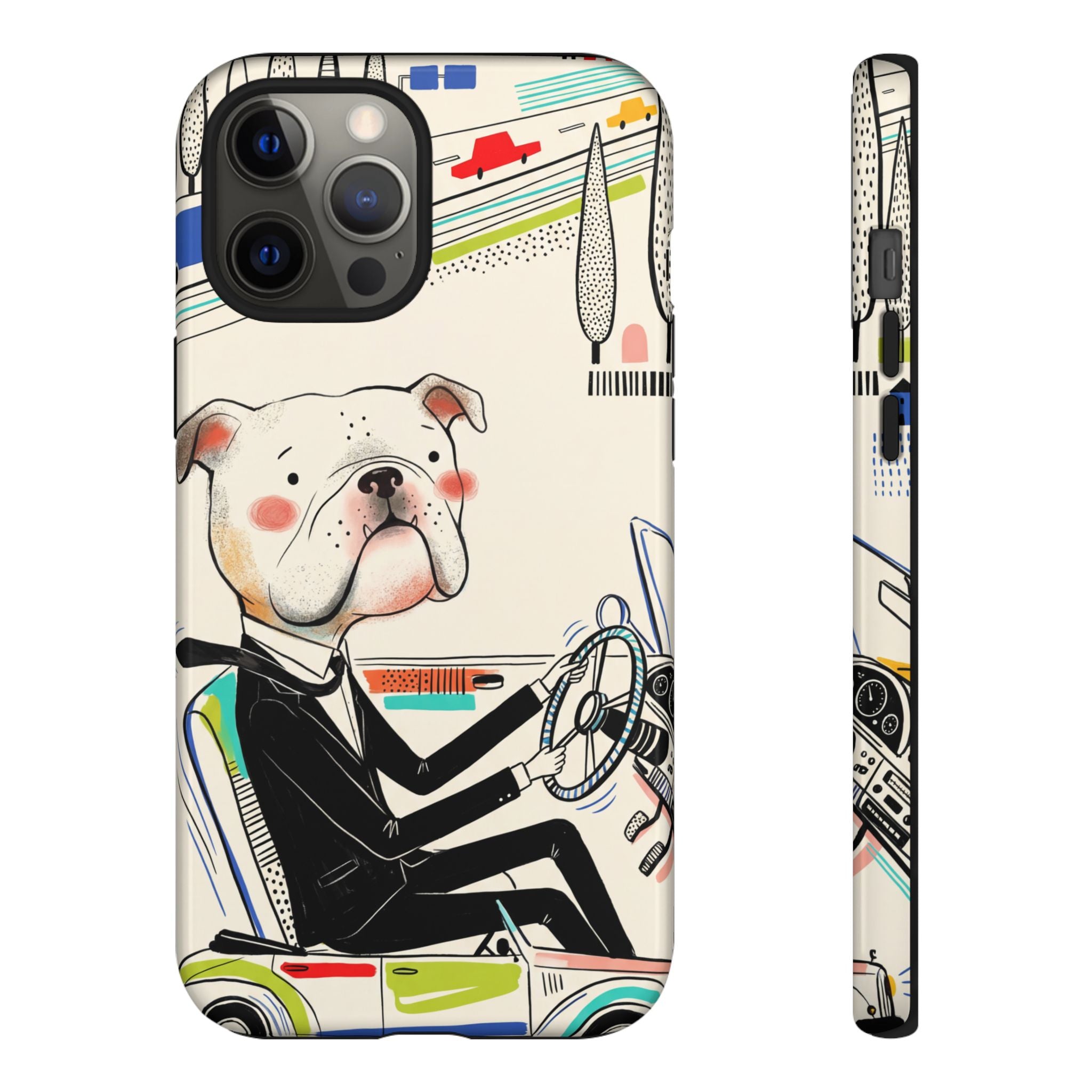 Bulldog Driver iPhone Case | Cute Retro Dog Illustration