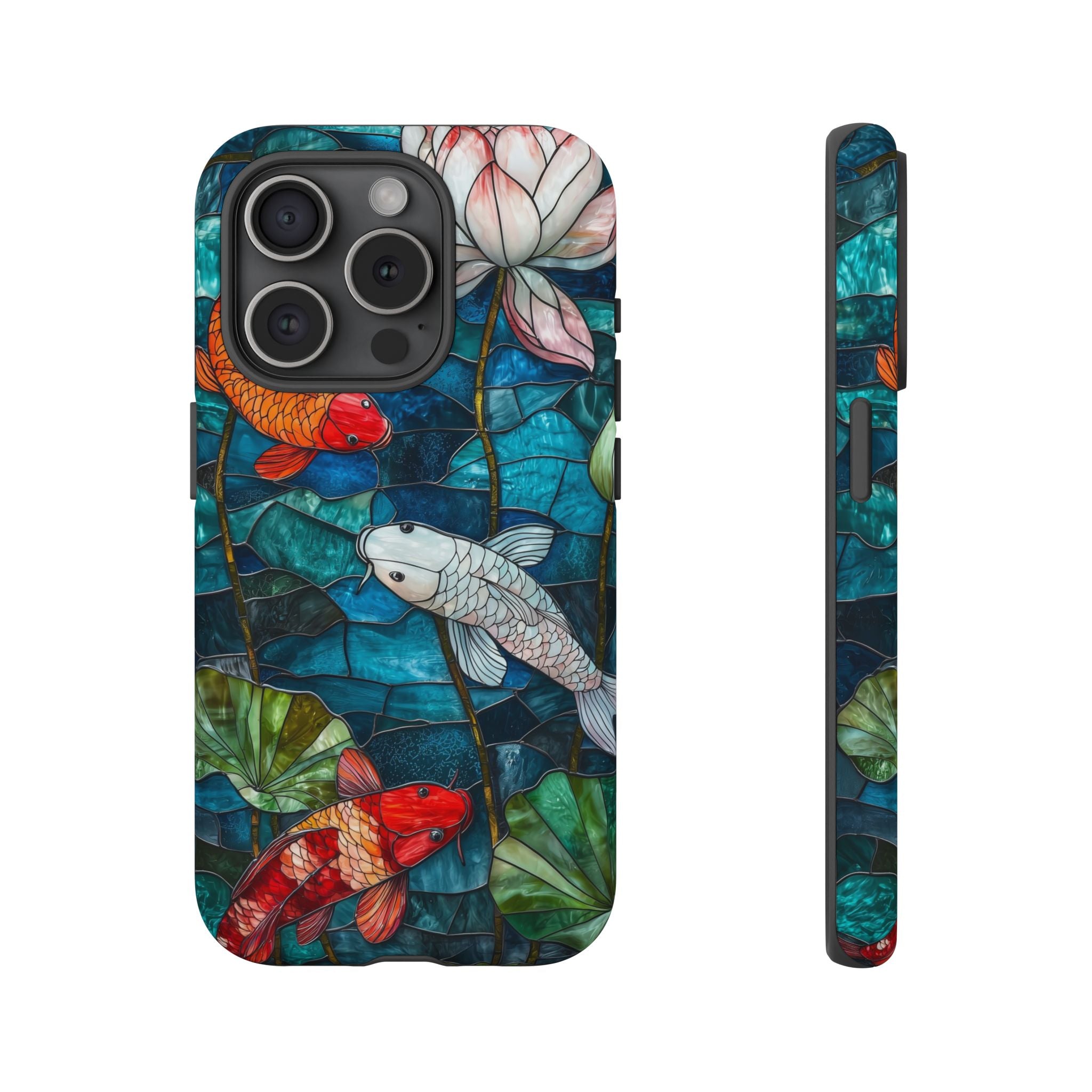 Koi Pond Tough iPhone Case — Stained Glass Lotus & Koi Design