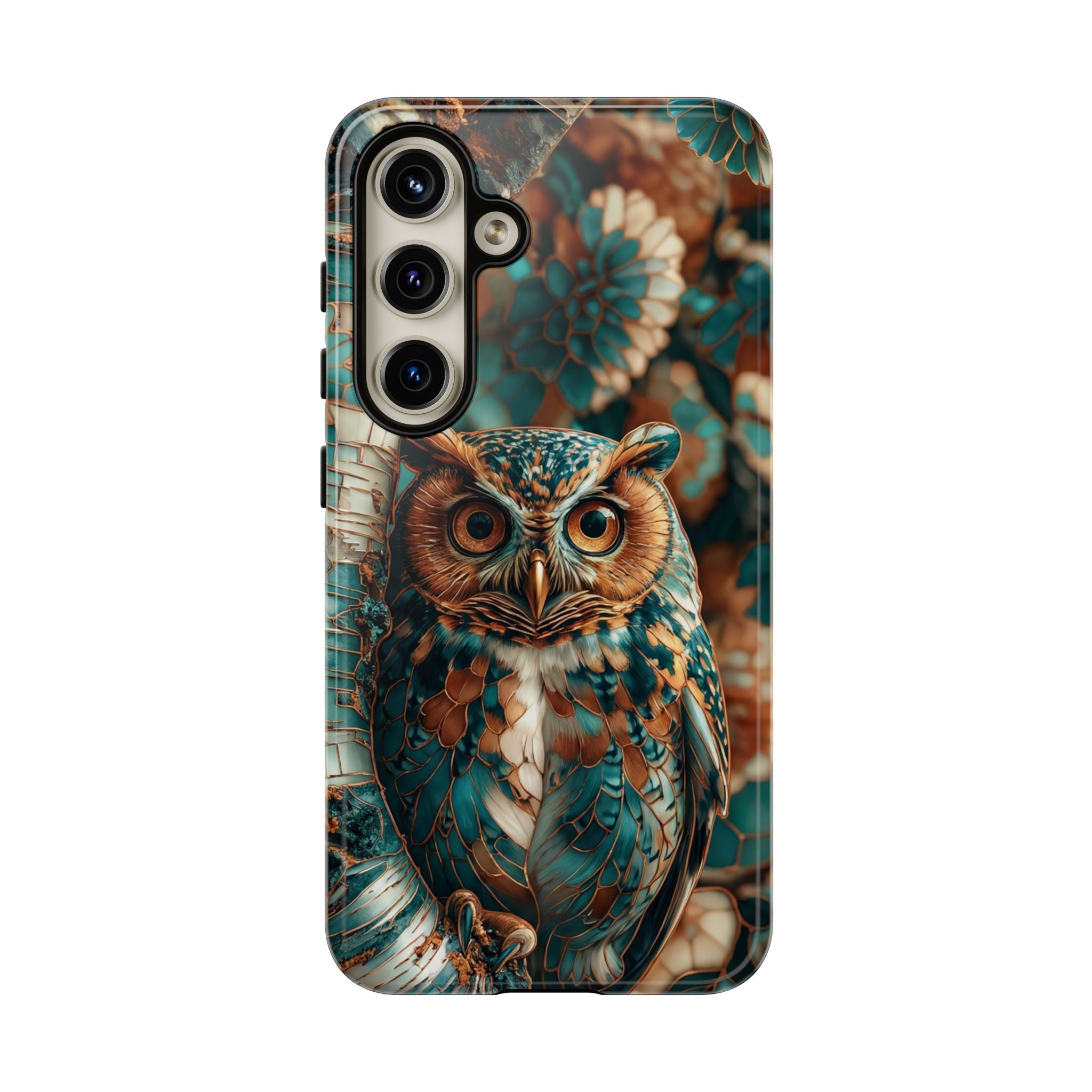 Owl Forest Tough Samsung Galaxy Case | Teal & Brown Rustic Wildlife Protective Cover