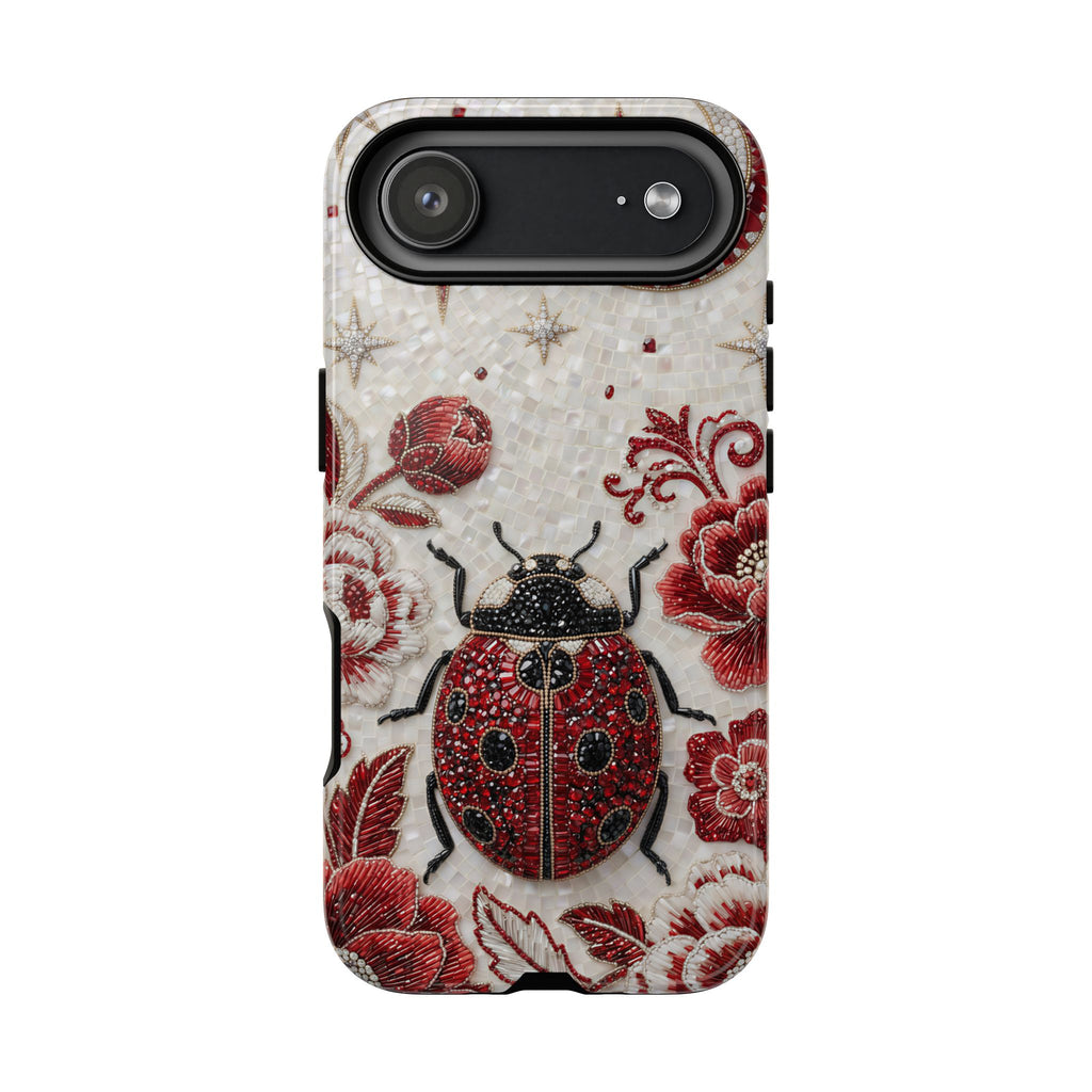 Cover iPhone Floreale Coccinella | Custodia Protettiva Rigida Vintage con Maggiolino Rosso