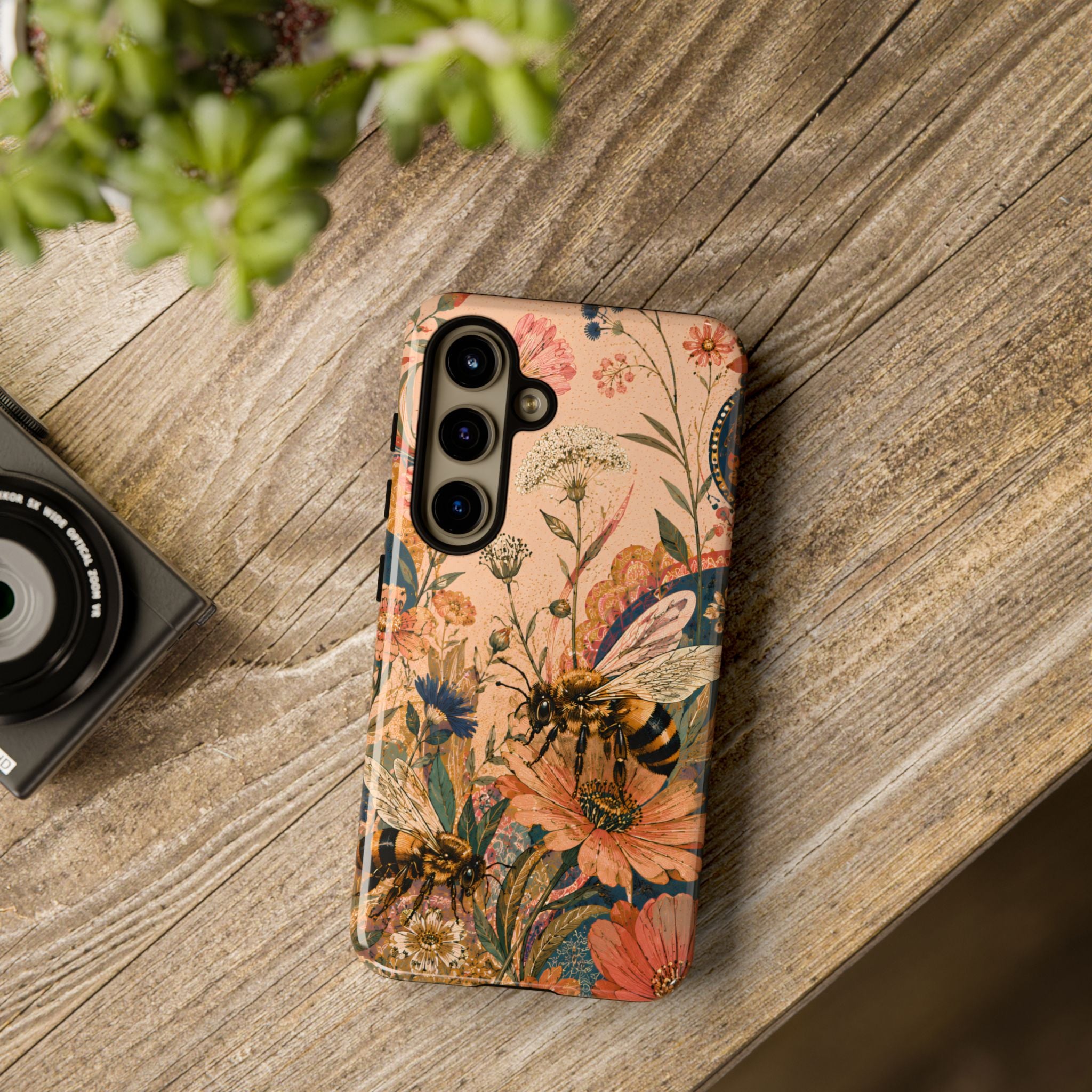 Honeybee Tough Samsung Galaxy Phone Case | Vintage Botanical Flower Cover