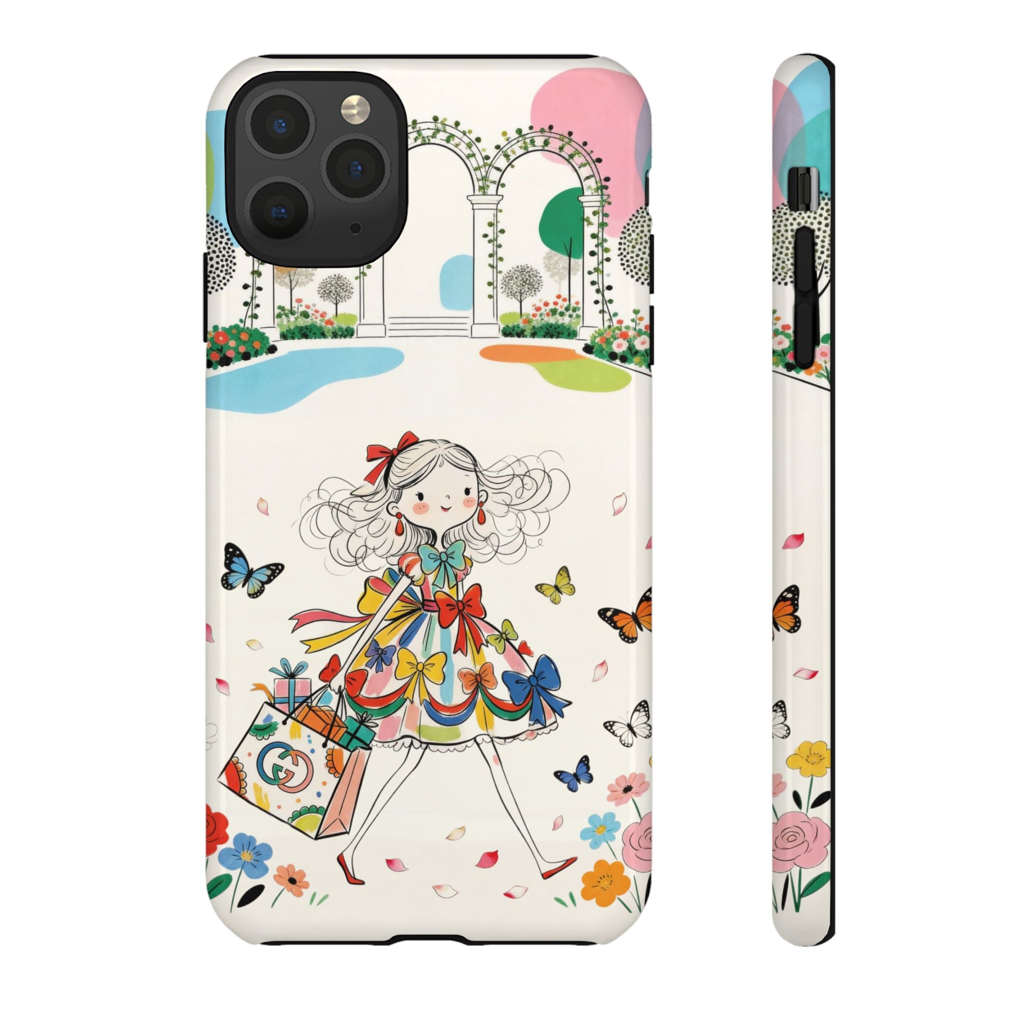 Whimsical Shopping Girl iPhone Case | Cute Floral Butterfly Tough Case