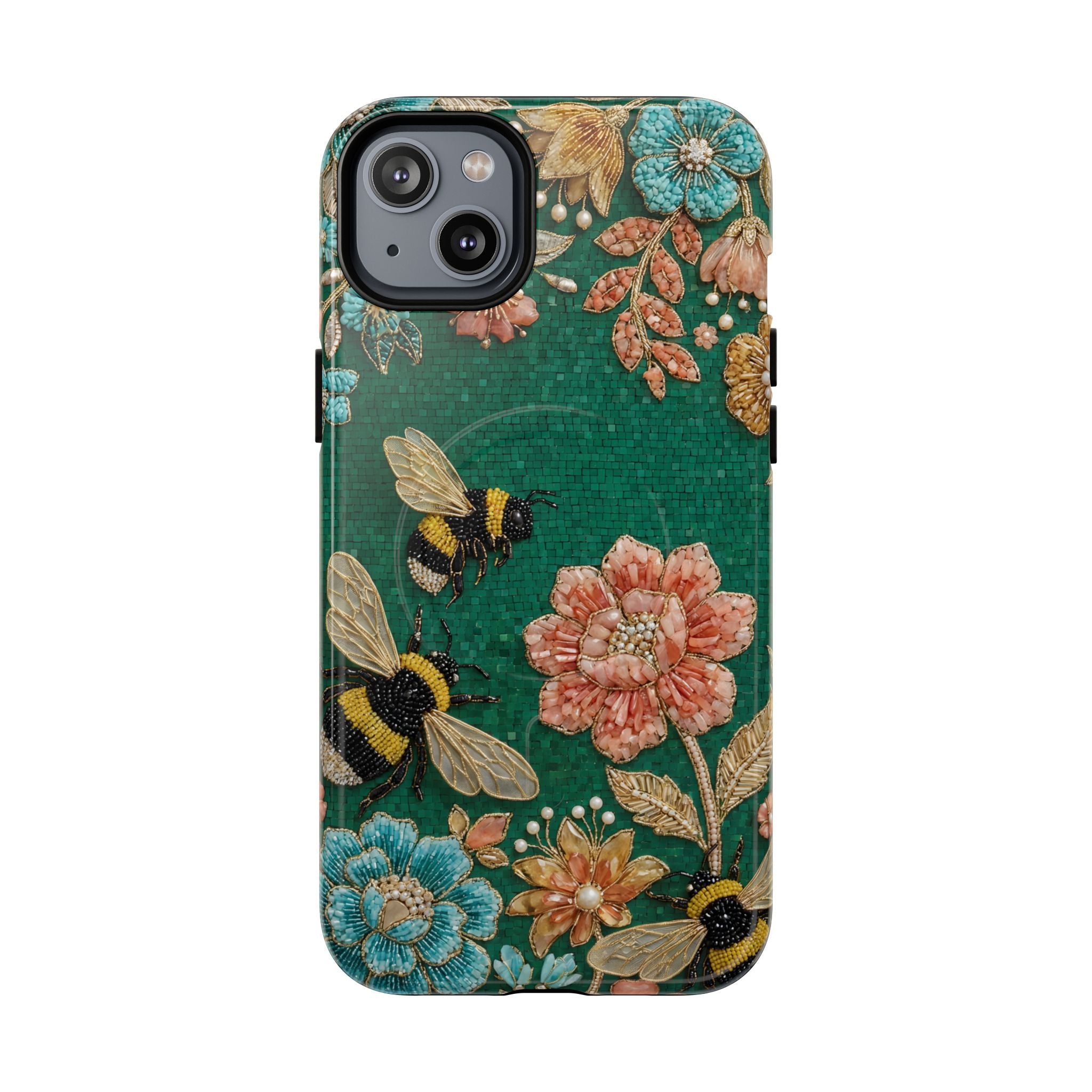 Floral Bumblebee Tough MagSafe iPhone Case | Protective Botanical Phone Cover