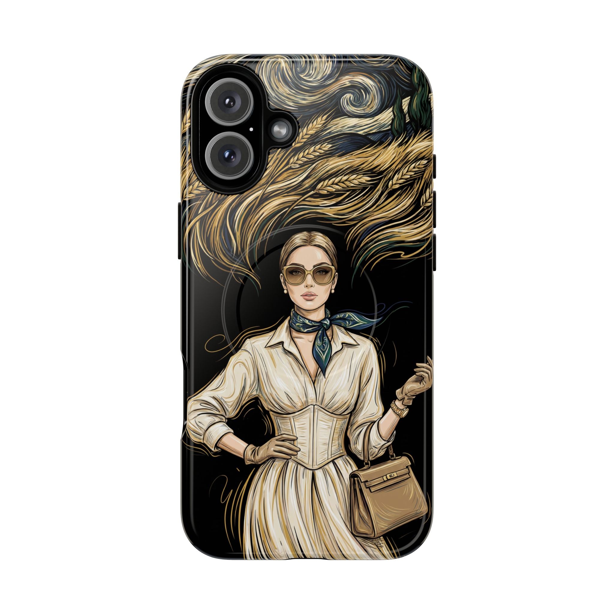 Vintage Elegance MagSafe iPhone Case | Retro Woman with Flowing Golden Hair