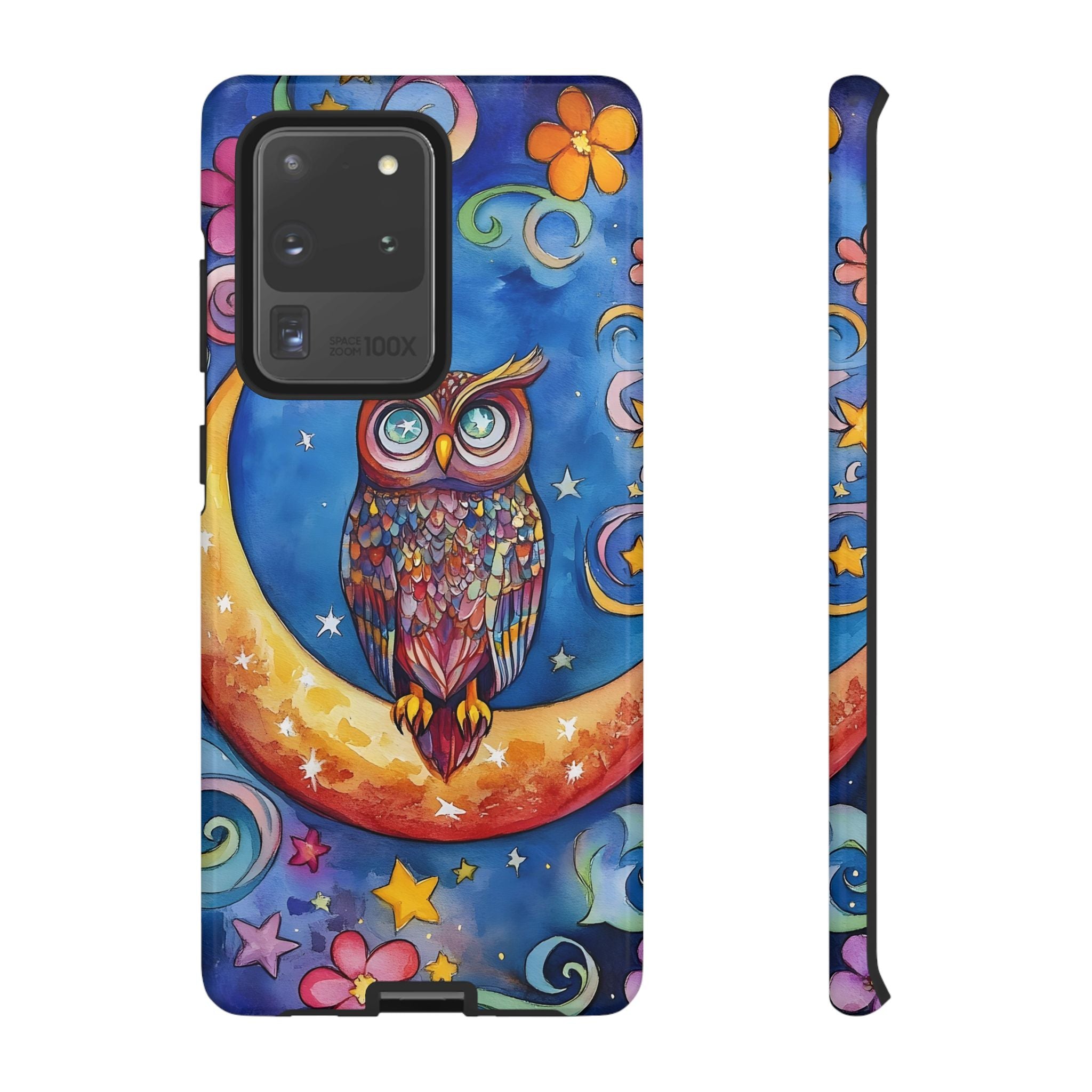 Owl on Crescent Moon Samsung Galaxy Case — Colourful Whimsical Night Sky Design
