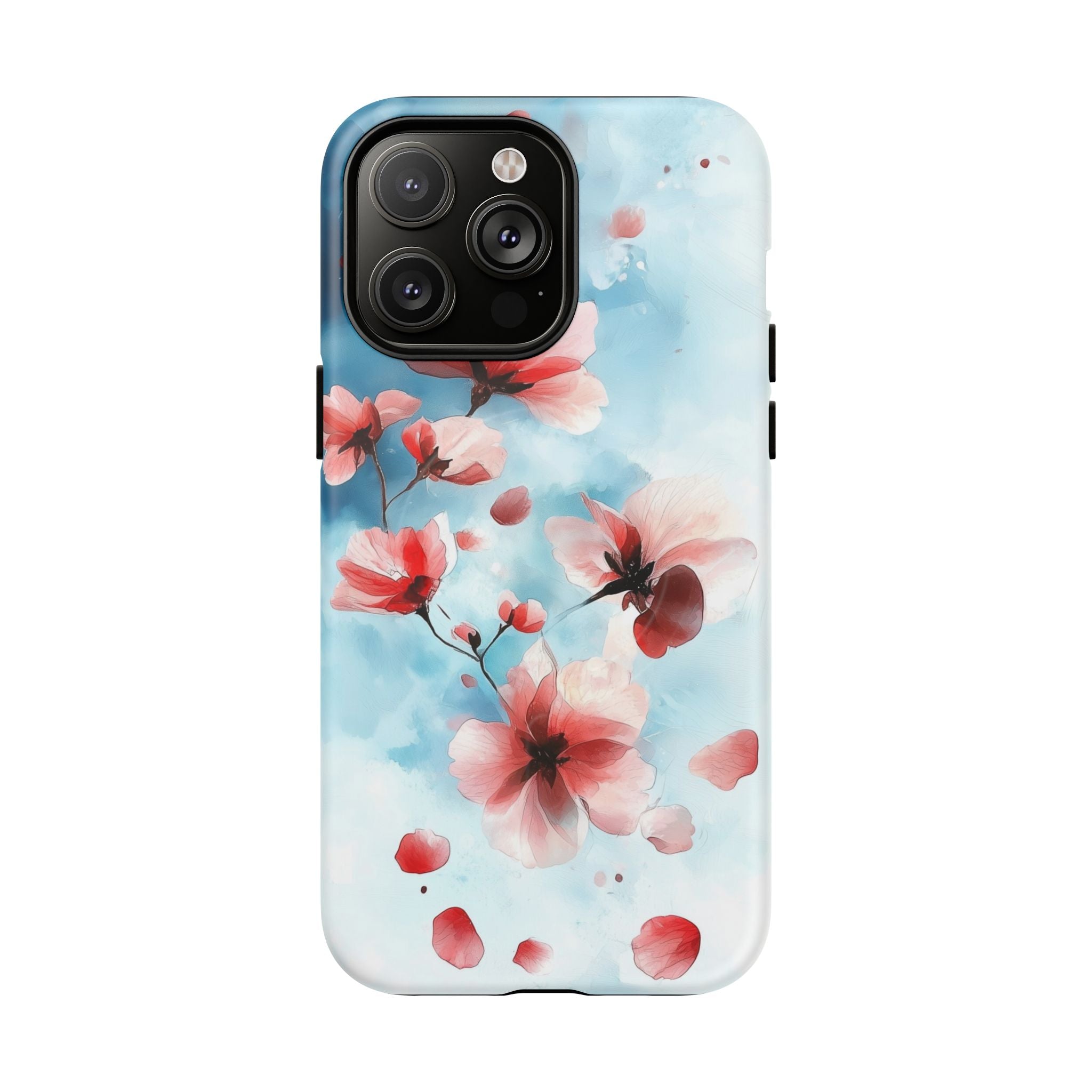 Custodia MagSafe per iPhone con motivo floreale di ciliegio | Rosa pastello e blu