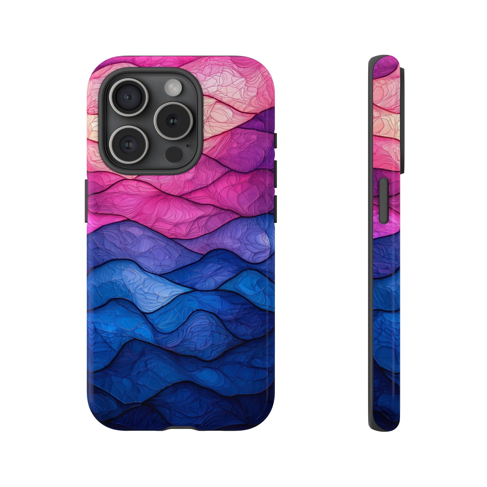Abstract Ocean Waves iPhone Case — Pink & Blue Gradient Tough Case